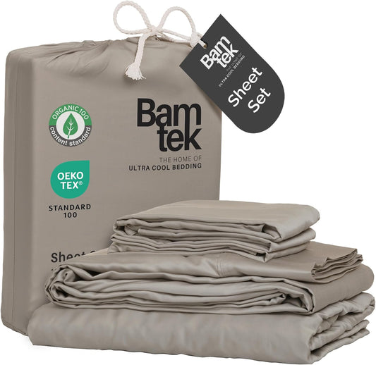100% Viscose from Bamboo Sheets Queen Size, Super Soft Bedding Set, 4PC Cooling Sheets for Hot Sleepers, Vegan Silk Moisture Wicking, Organically Grown Bedsheet, Sand - 60" x 80"