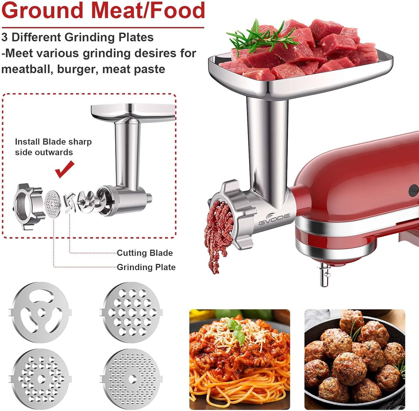 Meat Grinder and Cheese Grater Attachment for KitchenAid Stand Mixer, Slicer Shredder & Meat Grinder with Sausage Stuffer, 2 Pcs for Kitchen Aid Accessories and Attachments