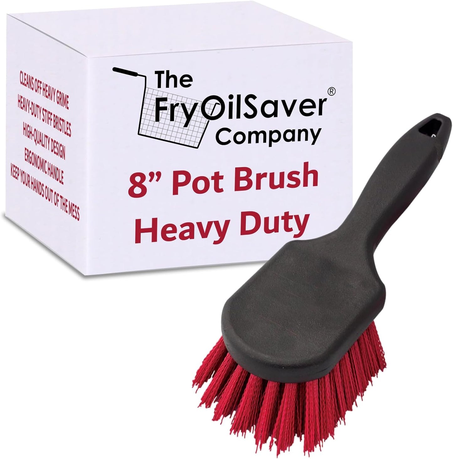 8" Pot & Dish Cleaning Brush by FryOilSaver Co., Dish Scrubber w/Stiff Bristle Brush for Kitchen Cleaning Tough Stain, Dishes, Pot, Pan, Sink, Stove, Grill Scrubber for Home & Busy Restaurant - 90048