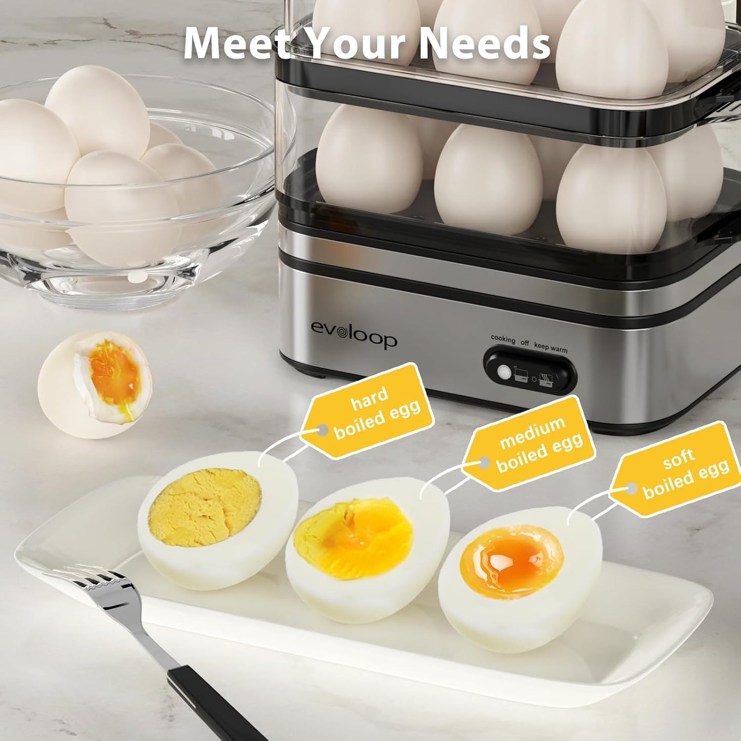 Rapid Egg Cooker Electric 12 Eggs Capacity, Soft, Medium, Hard Boiled, Poached, Omelet Maker Egg Poacher & Vegetable Steamer, BPA Free Tray