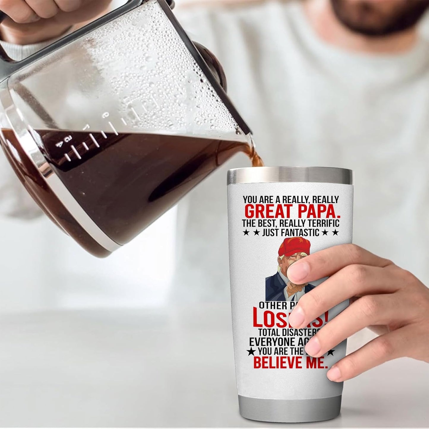 Fathers Day Papa Gifts from Daughter, Son, Kids - Gifts for Papa on Fathers Day, Birthday - Insulated Stainless Steel Tumbler 20oz White