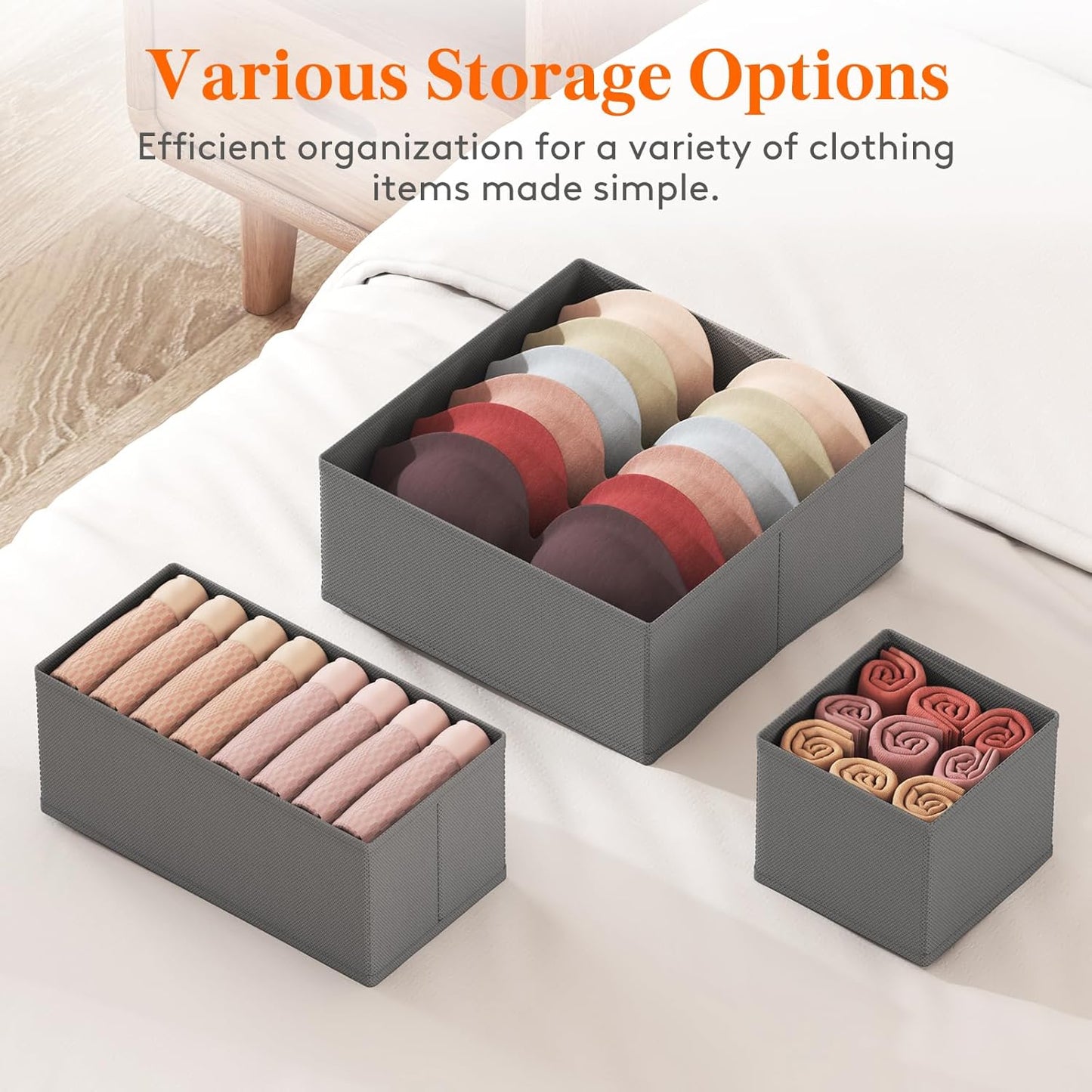 Lifewit 24 Pack Drawer Organizer, Dresser Underwear Drawer Organizer Bins, Foldable Fabric Closet Organizers, Storage Drawer Dividers, Dorm Room Essentials for Clothing, Socks, Towels, Ties Gray