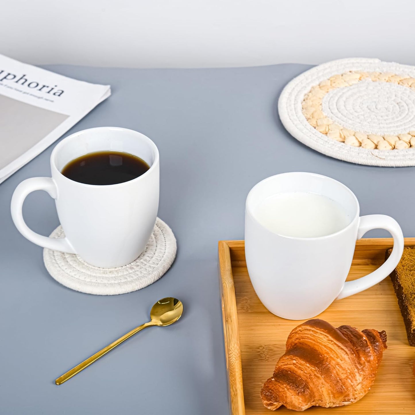 16oz Coffee Mugs Set of 6, Large Ceramic Modern Coffee Mugs With Handle For Tea,Latte,Cappuccino,Cocoa. Dishwasher.Microwave Safe (Matte White)