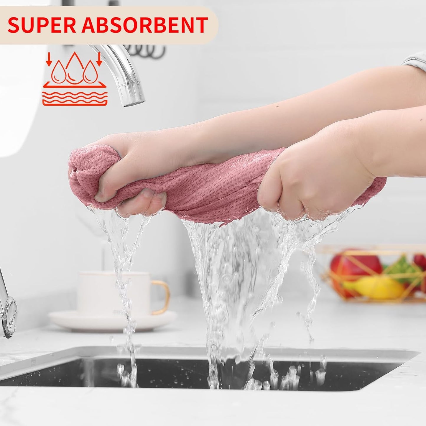 Homaxy 100% Cotton Waffle Weave Kitchen Dish Towels, Ultra Soft Absorbent Quick Drying Cleaning Towel, 13 x 28 Inches, 12-Pack, Dried Rose