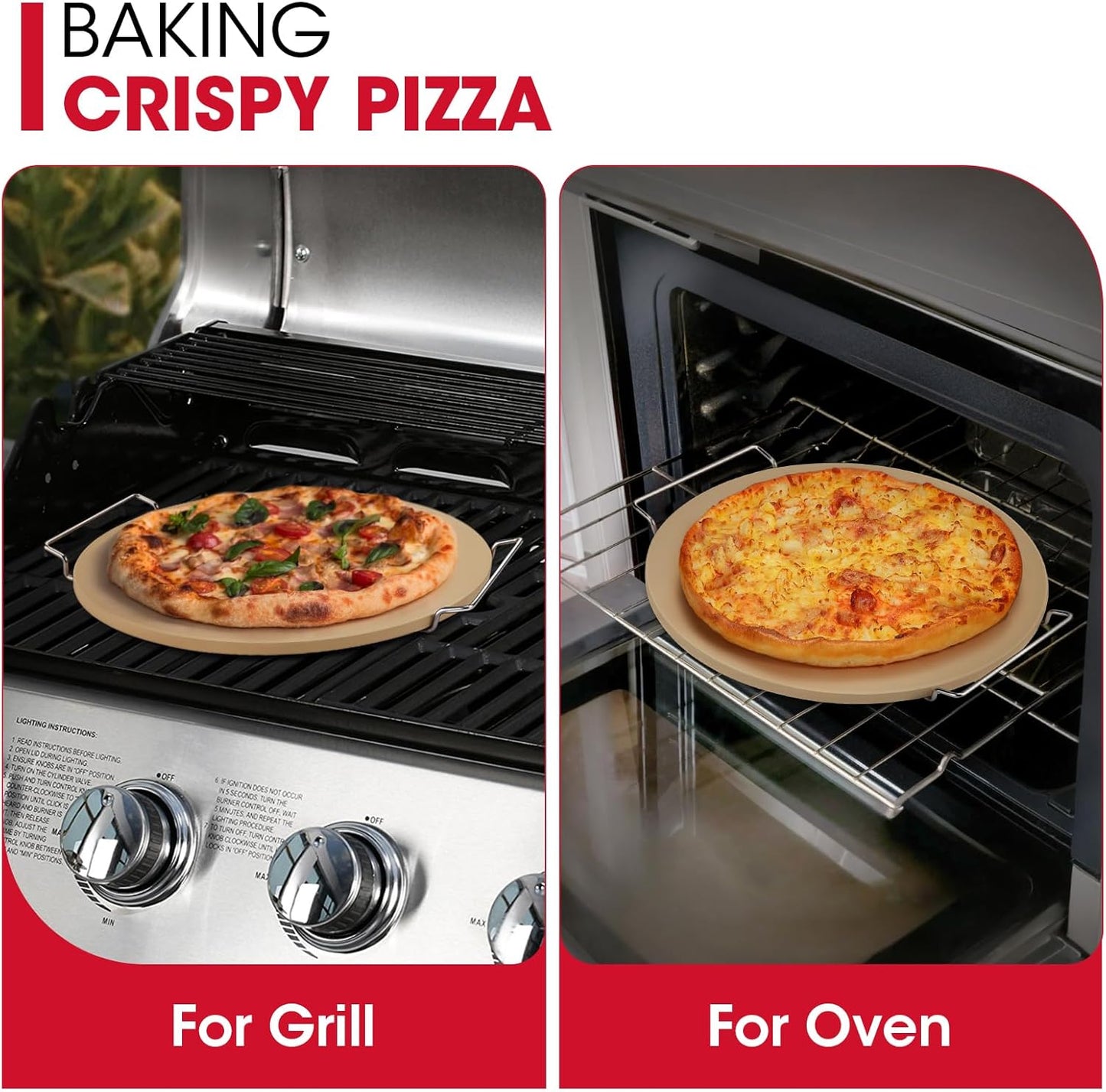 Unicook Round Pizza Stone for Oven and Grill 16 Inch, Oven Baking Stone for Bread, Cordierite Pizza Pan for Baking Crispy Bread and Cookies, Includes Carry Rack and Dough Scraper