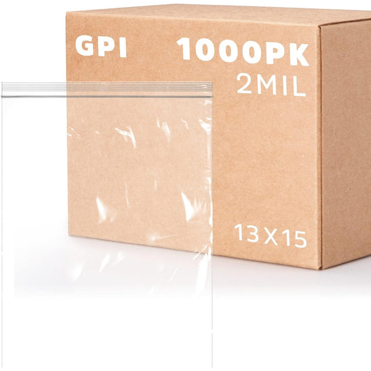 GPI Case of 1000, 2 Gallon, 13" x 15", Clear Plastic Reclosable Zip Bag - Bulk 2 Mil, Large, Strong & Durable Poly Baggies with Resealable Zip Top Lock for Travel, Storage, Packaging & Shipping.