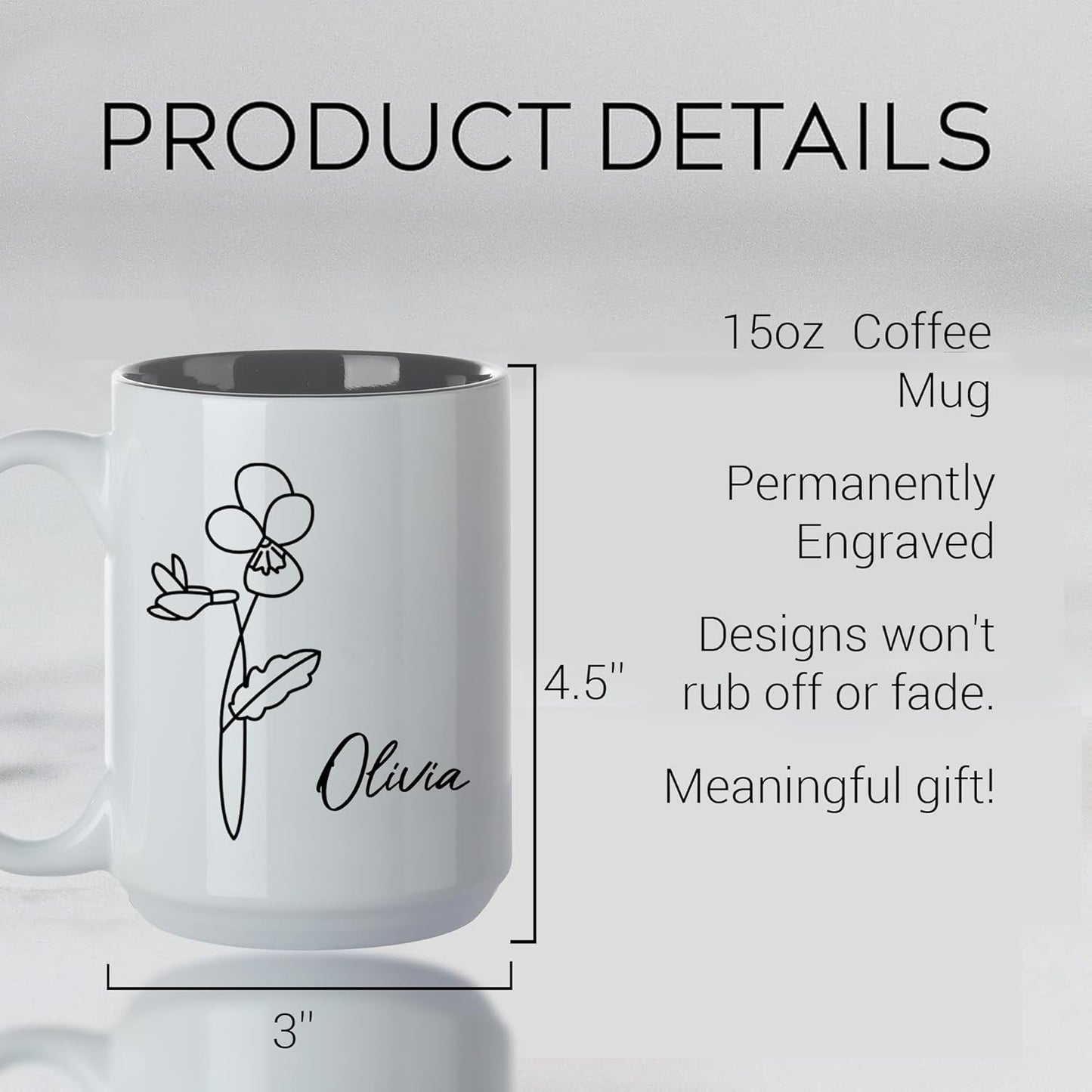 Personalized Coffee Mug, Engraved Ceramic Birth Flower Mug for Women With Custom Name, Personalized Gifts for Mothers Day, Birthday, Christmas, Grandma, Mom, Wife