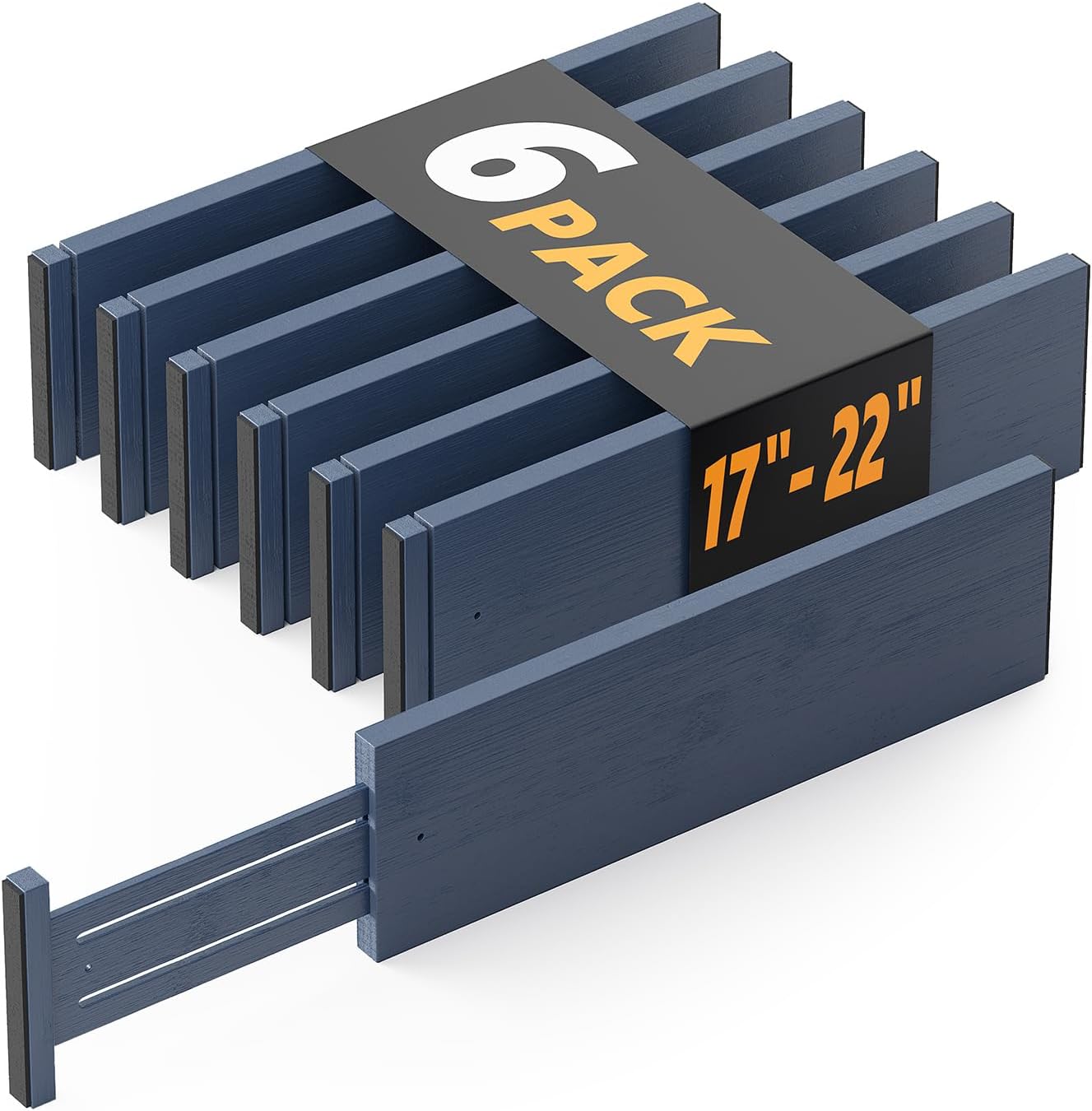 SpaceAid Bamboo Dresser Drawer Dividers 6 Pack, 4.65“ High Adjustable 17“-22” Drawer Organizers, Expandable Organization for Clothing, Clothes, Dressers, Navy Blue