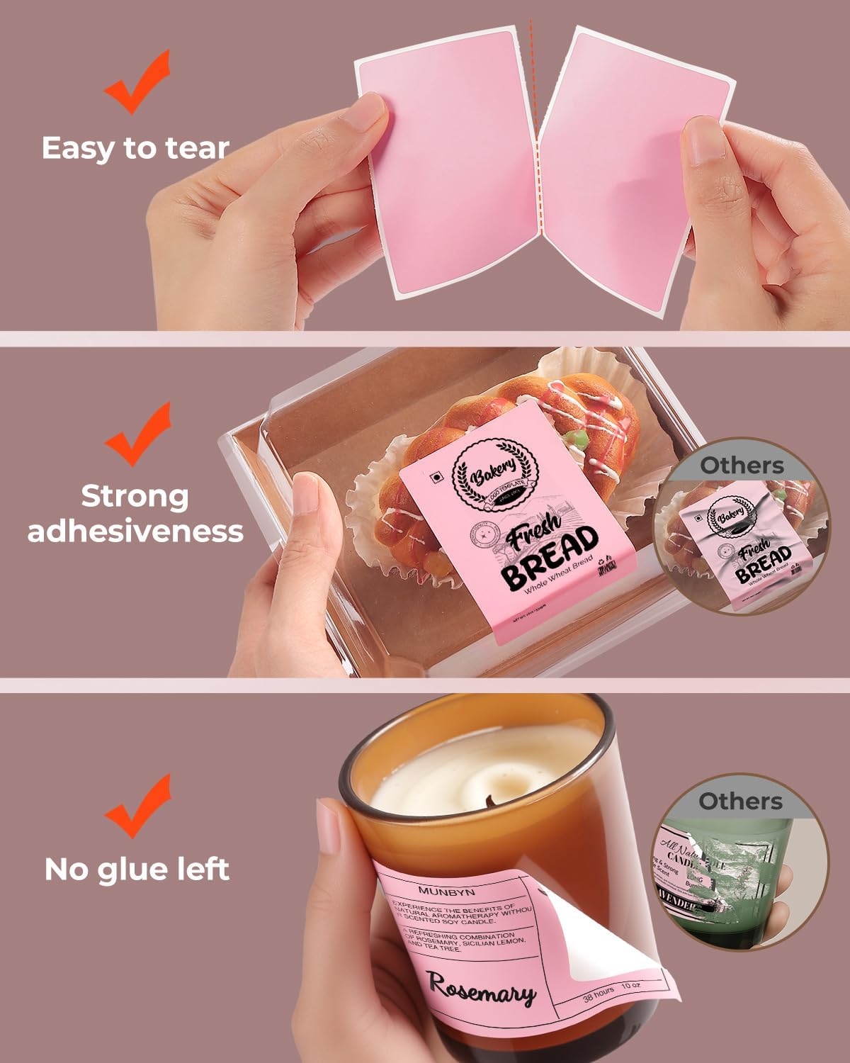 MUNBYN 3x2 Inch Pink Thermal Labels, Thermal Sticker Labels for Price, Barcode, Mailing, Name, 500 Sheets/1 Roll