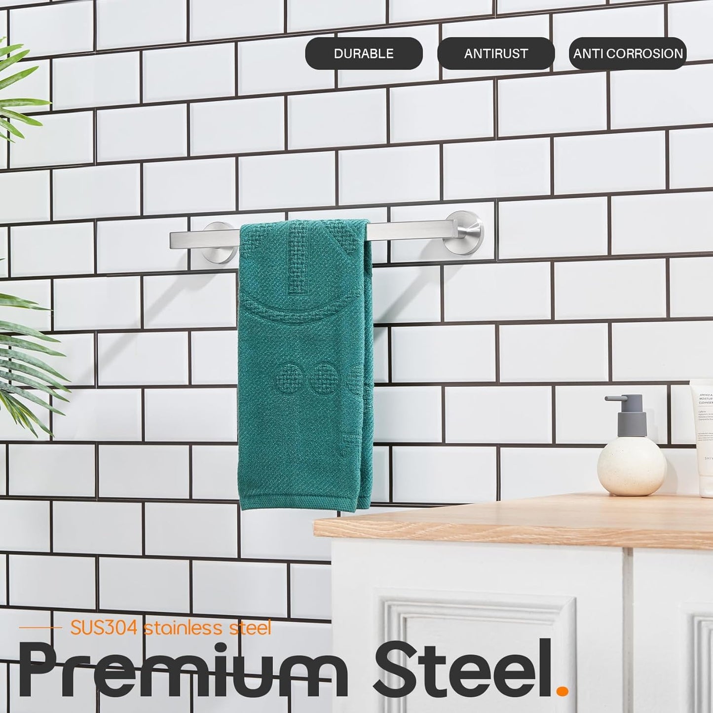 12 Inch Bathroom Towel Bar Bath Towel Rack Kitchen Towel Holder Towel Ring Wall Mounted SUS304 Stainless Steel Brushed Nickel AN4001BR-L12
