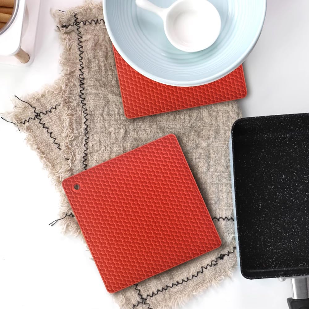 homEdge Silicone Square Trivets Mat, 6 Packs Multipurpose Non Slip Heat Resistant Pot Holder-Assorted Color