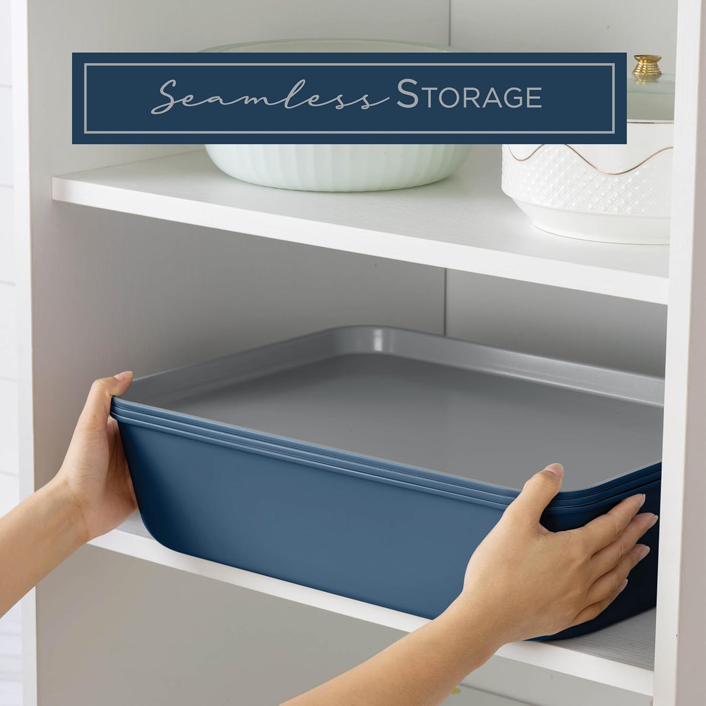 Country Kitchen Nonstick Stackable Bakeware Set - Deluxe Heavy Duty, Durable, Easy Release Baking Set, Denim, 13 Pcs