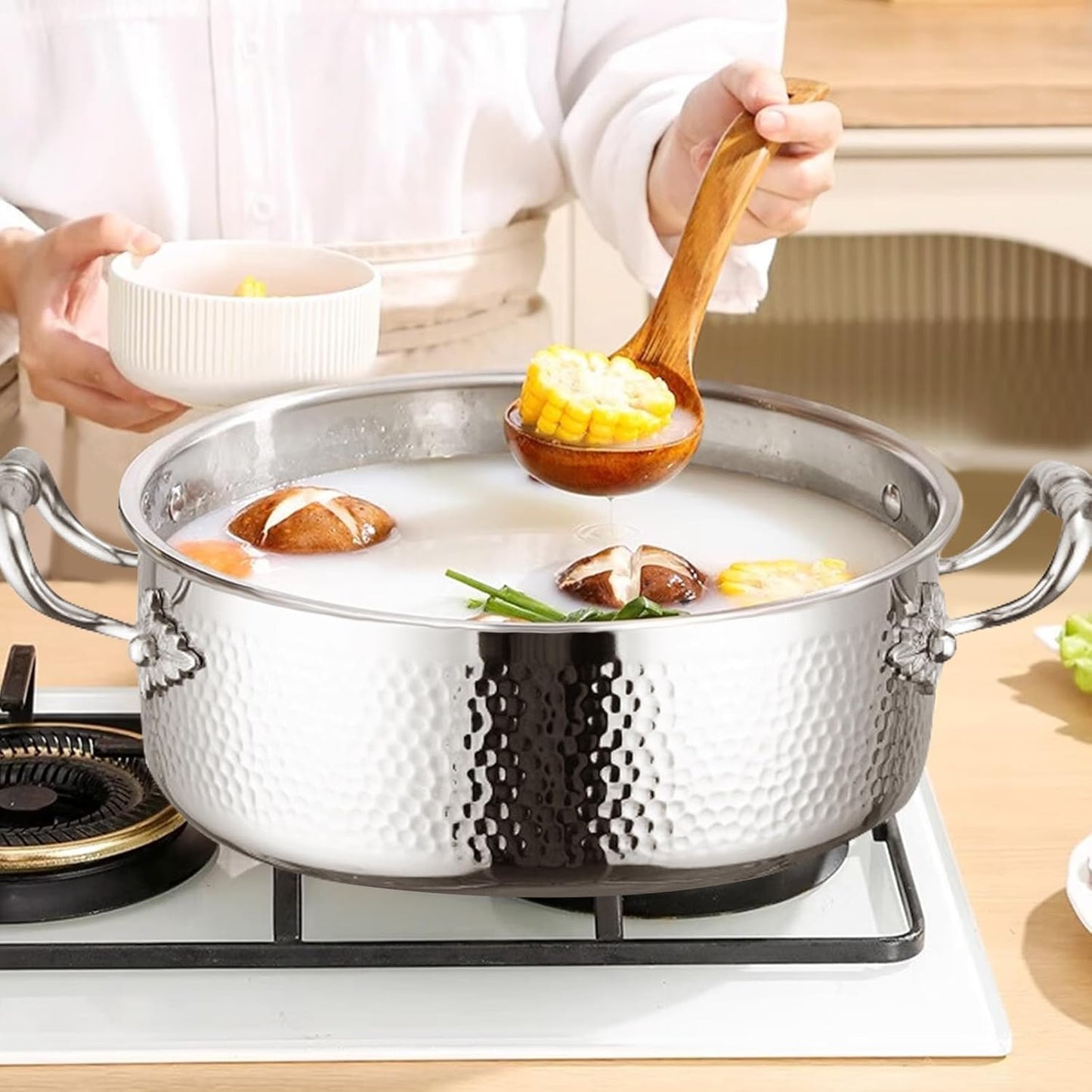 Stainless Steel Stock Pot with Visible Lid for Pasta, Soup, Spaghetti, Nonstick Thick Bottom Stockpot, Induction Pasta Pot Compatible with All Cooktops, Dishwasher Safe,5.6QT