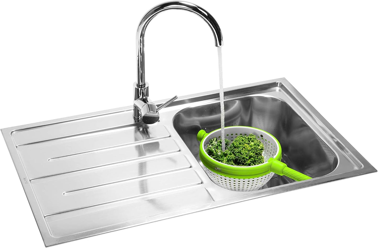 Dreamfarm Spina 2-In-1 Easy-To-Use, Collapsible Salad Spinner & Straining Colander for Salad, Fruit, Vegetable, Lettuce - White/Green