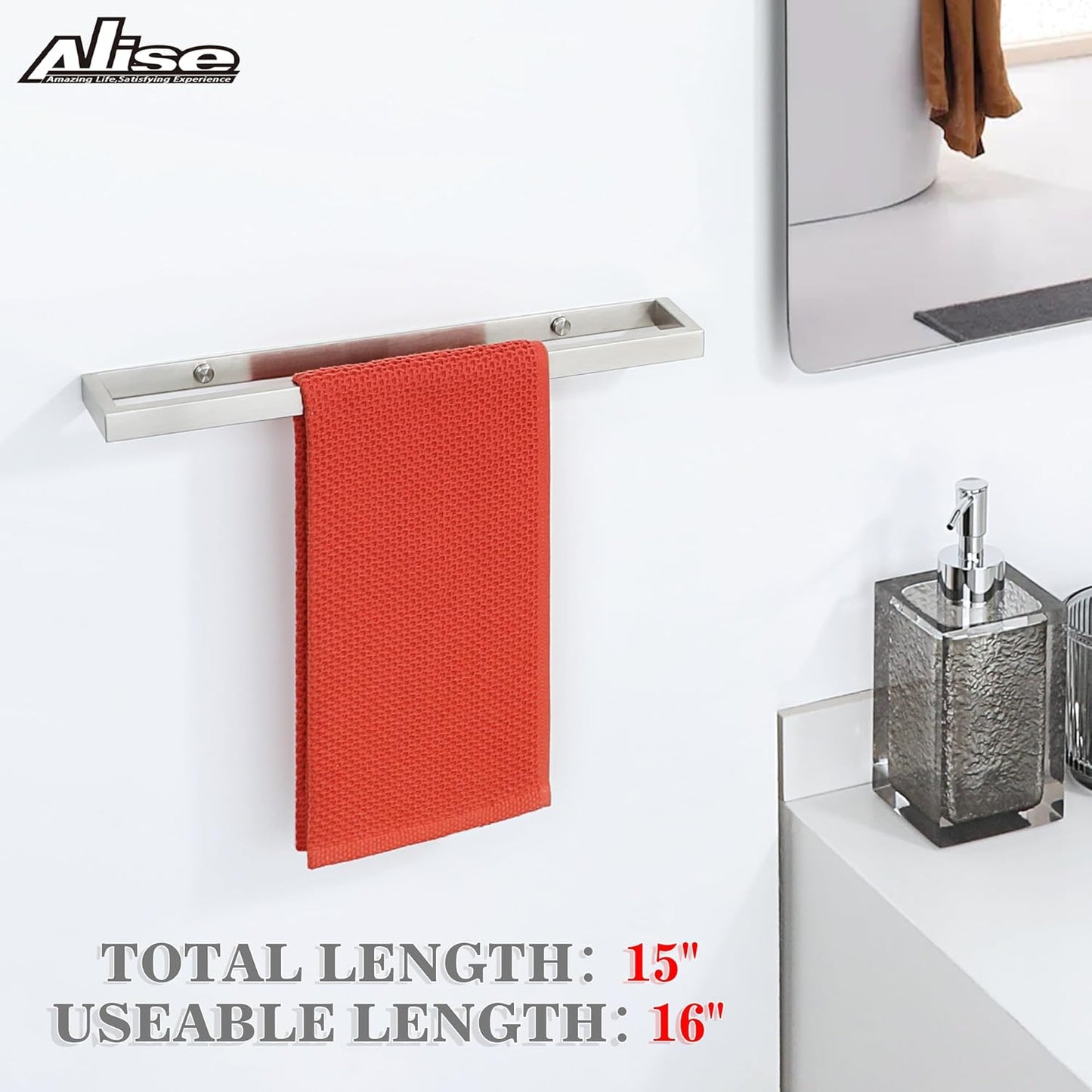 Alise Bath Towel Bar,Wall Mount Towel Holder Towel Rack Towel Hanger for Bathroom Lavatory,16 Inch SUS304 Stainless Steel Towel Rail,Brushed Finish GJF040-LS