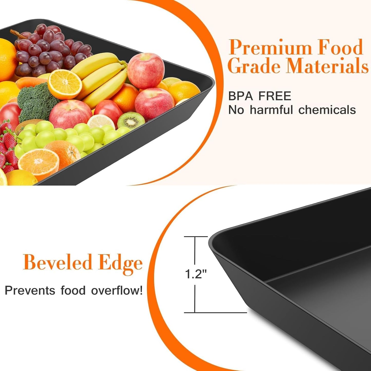 WOWBOX 8 pcs Serving Tray for Entertaining, Serving Platters for Snacks, Fruit, Cookies, Dessert, Reusable Plastic Trays for Serving Food and Pantry Organization in Kitchen & for Parties, (Black)