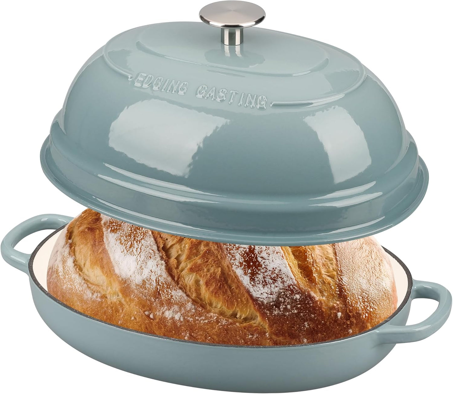 Enameled Oval Cast Iron Dutch Oven Pot with Lid, Bread Dutch Oven for Sourdough Bread Baking, 6QT, Seasalt