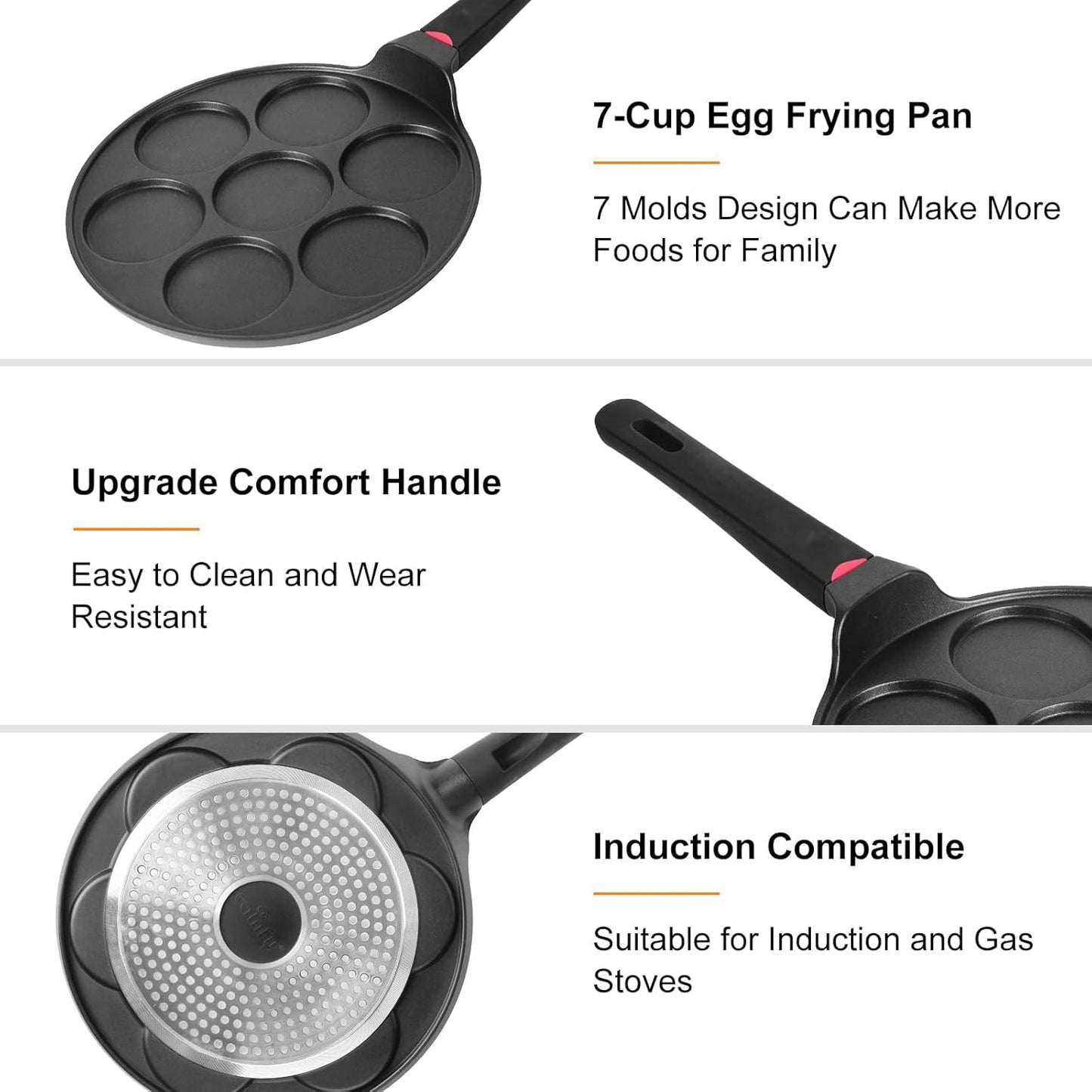 Pancake Pan Maker Nonstick Induction Compatible, 10.5 Inch Mini Non Stick Silver Dollar Grill Blini Griddle Crepe Pan,7 Molds Cake Egg Cooker Skillet for Kids Gifts