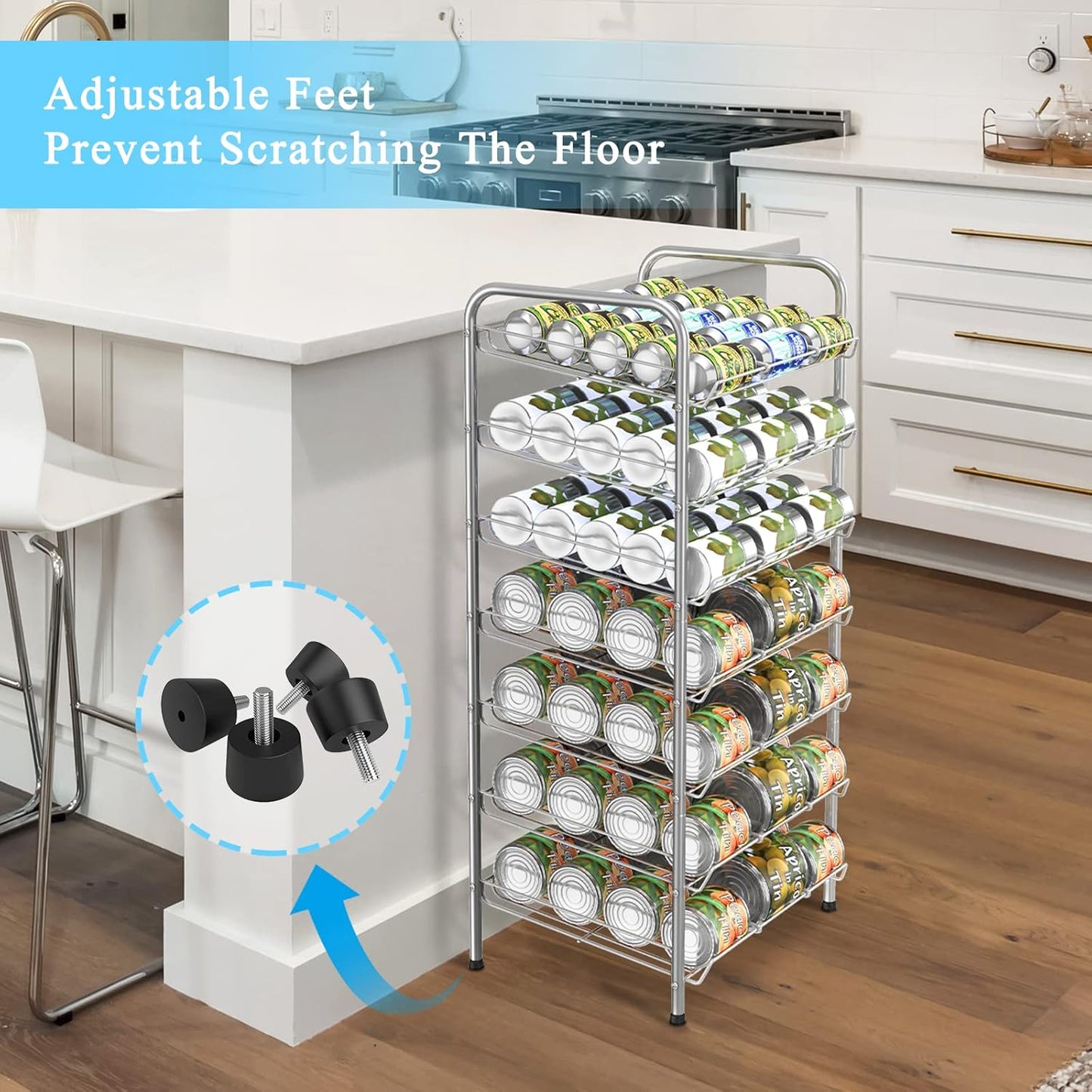 Vrisa Can Organizer for Pantry 7-tier Can Organizer Can Good Organizer for Pantry Shelf Holds up to 84 Cans Can Rack Dispenser for Pantry, Kitchen, Cabinet Silver