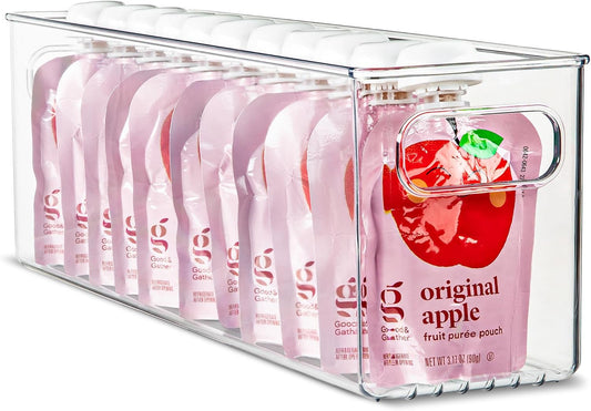 Plastic Food Storage Clear Container Bin with Handles for Organizing Kitchen, Pantry, Refrigerator, Freezer, Pantry, Cabinet, Closet, Bathroom. 14”x4”x5”