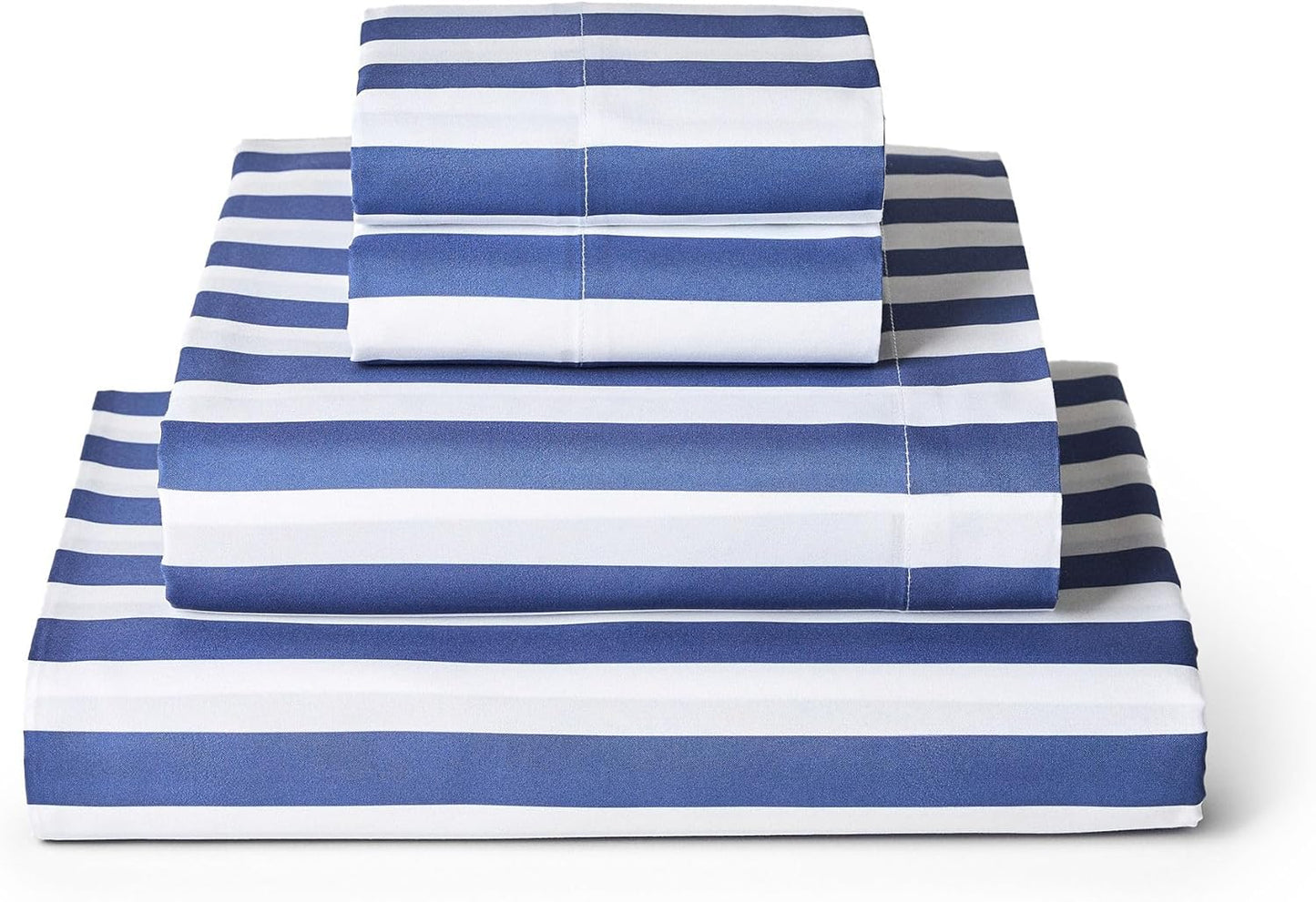 Mellanni California King Sheets Set - 4 PC Iconic Collection Bedding - Hotel Luxury, Soft, Cooling Bed Sheets - Wrinkle, Fade, Stain Resistant (Cal King, Oxford Stripe Blue Nova)