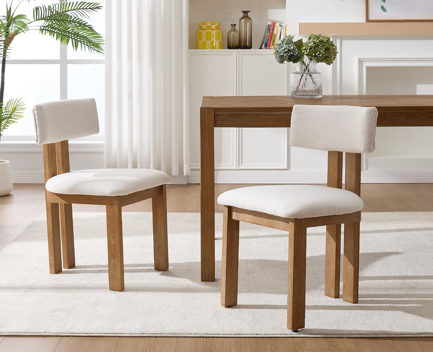 chairus Linen Dining Chairs Set of 2 Modern Farmhouse Kitchen Chairs with Open Low Back Upholstered Wood Side Chairs for Dining Room, Restaurant, Living Room, White