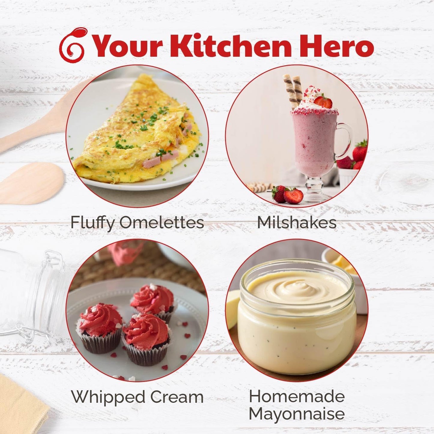 Stainless Steel Egg Whisk - Easy to Use Semi-automatic Push-Down Zip Whisker - Rotary Hand Mixer for Beating Eggs, Frothing Milk, Blending, Mixing, Whipping Smoothies & Shakes - 2 Pack (12 &14 Inch)