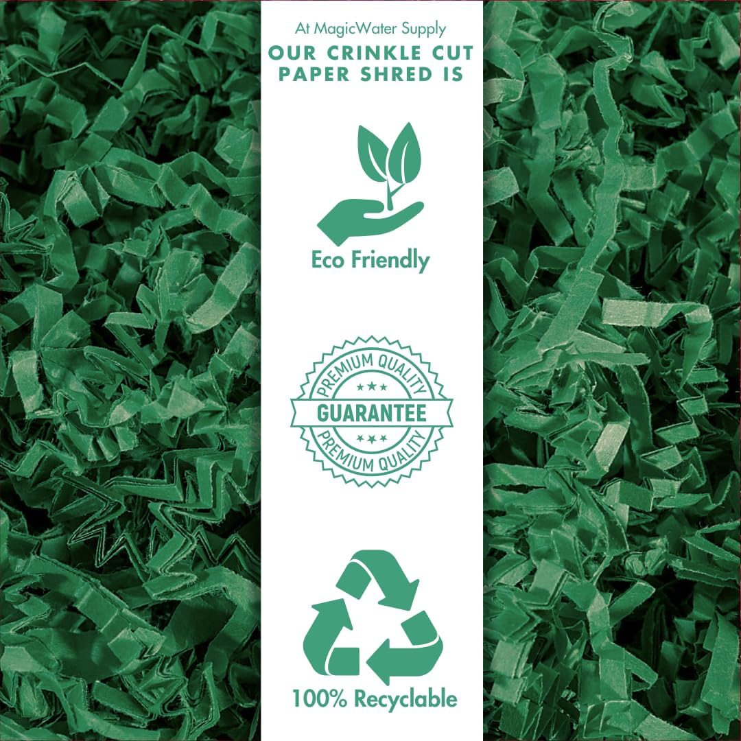 MagicWater Crinkle Cut Paper for Gift Baskets - 2LB - Green - Perfect for Shredded Paper Filler, Basket Filler, Gift Boxes, Bridesmaid Gifts, Halloween Stuffers & More – Ideal for All Occasions