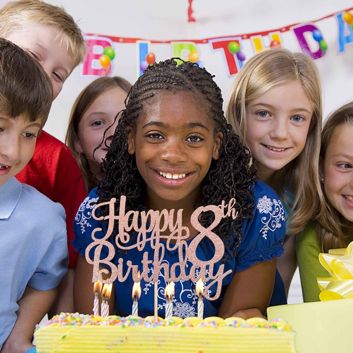 1 PCS Happy 8th Birthday Cake Topper Glitter Cheers to 8 Years Cake Pick Number 8 Fabulous Cake Decoration for 8th Birthday Party Decorations Supplies Rose Gold