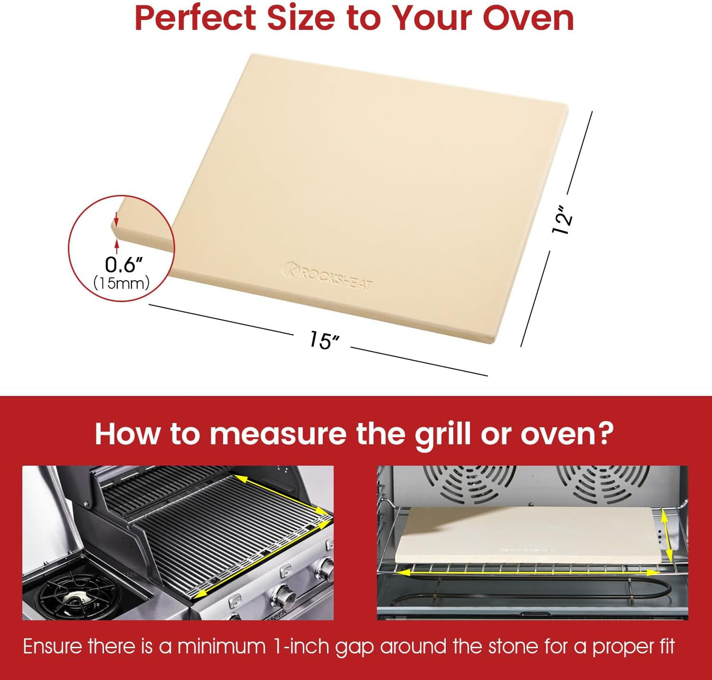 Pizza Stone, Cordierite Pizza Pan for Oven Grill and BBQ, Rectangular Large 15" × 12" Baking Stone for Bread, Thermal Shock Resistant, Durable Cooking Stone