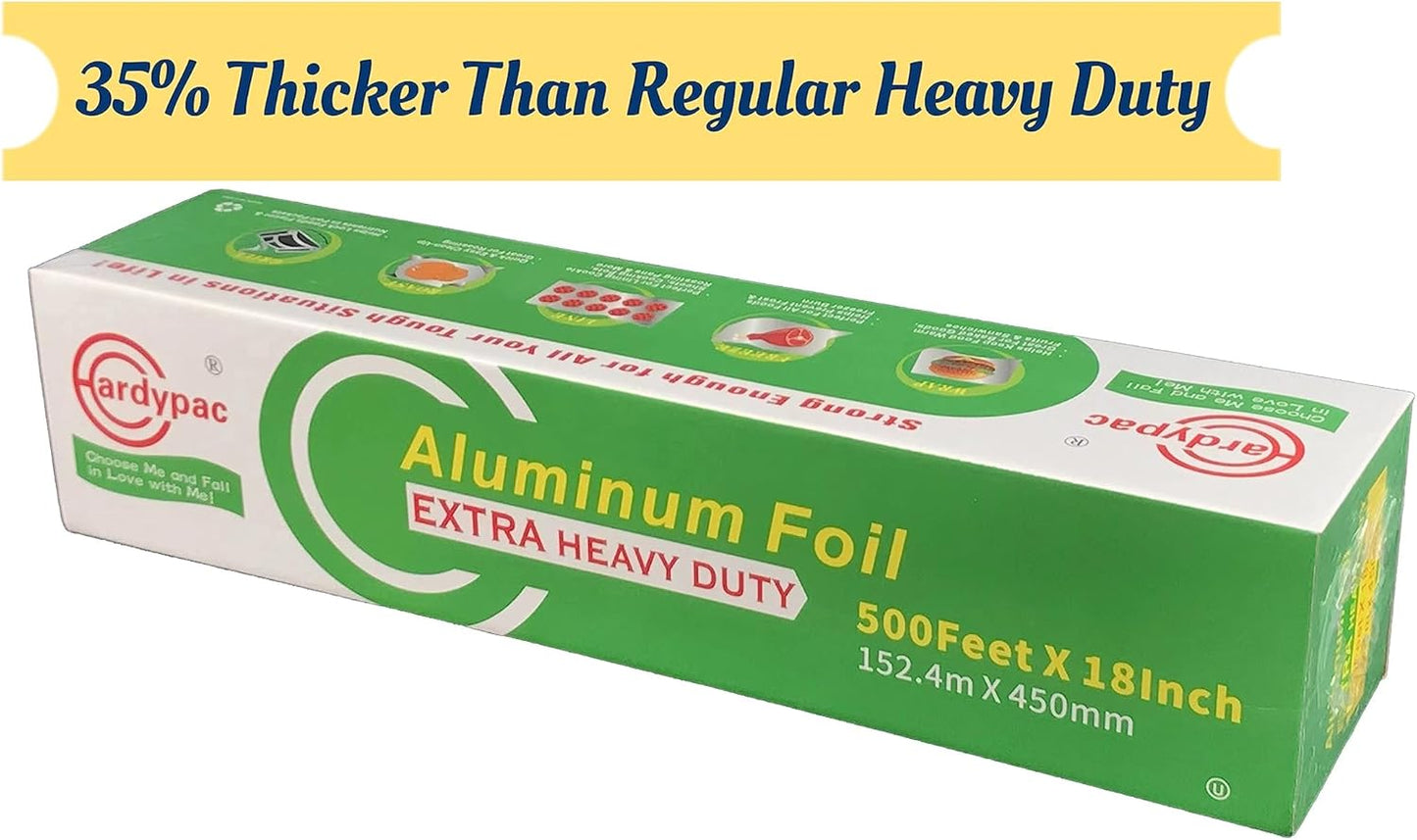 Superior Extra Heavy Duty Aluminum Foil Roll, 750SQFT, 30micron More 35% Thicker Than Heavy Duty, 18 Inch Width x 500 Feet Length, Commercial, Food Service Industry, Grilling, Catering, Roast, BBQ