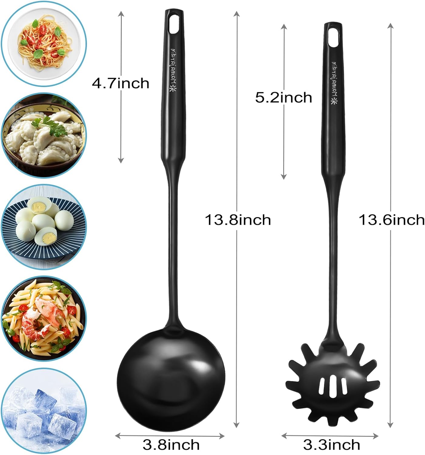 Soup Ladle - 18/10 Stainless Steel Ladle Spoon, 13.8" Soup Spoons [ Integral Forming, Heat Resistance] Resilient Kitchen Metal Ladel for Cooking, Serving, Stirring, Canning，Sauce, Wok & Soup，Black