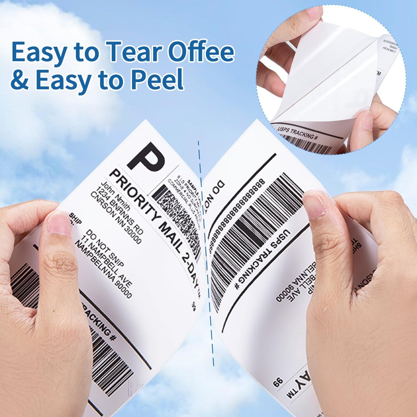 Fanfold 4x6 Direct Thermal Shipping Labels with Perforations, White 100 Labels, Permanent Adhesive, Mailing Label for Thermal Printer, Compatible with POLONO, MUNBYN Label Printer