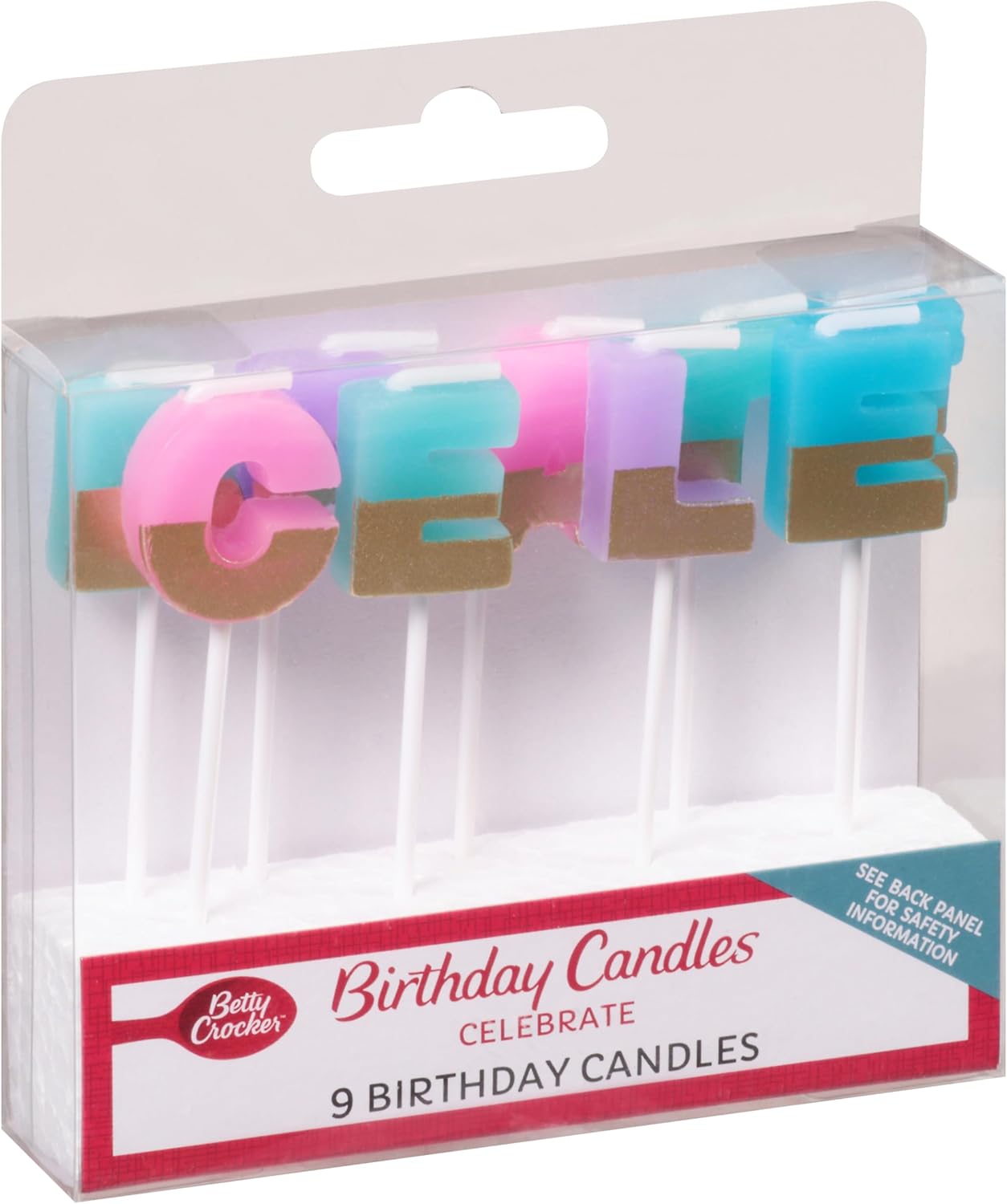 Betty Crocker Birthday Candle Cake Topper - 9 Colorful Candles to Spell Celebrate for Birthday Parties, Graduation Celebrations