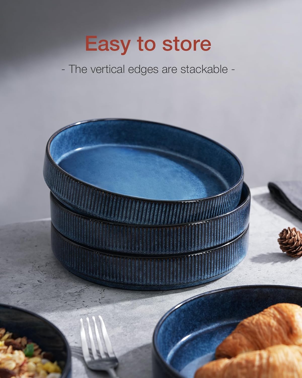 famiware Star 7.5" Pasta Bowls Set, Salad Bowl Set of 6, Double Reactive Glaze, Stackable, Perfect for Your Friend for Housewarming, Thanksgiving, Christmas, Nebulas Blue