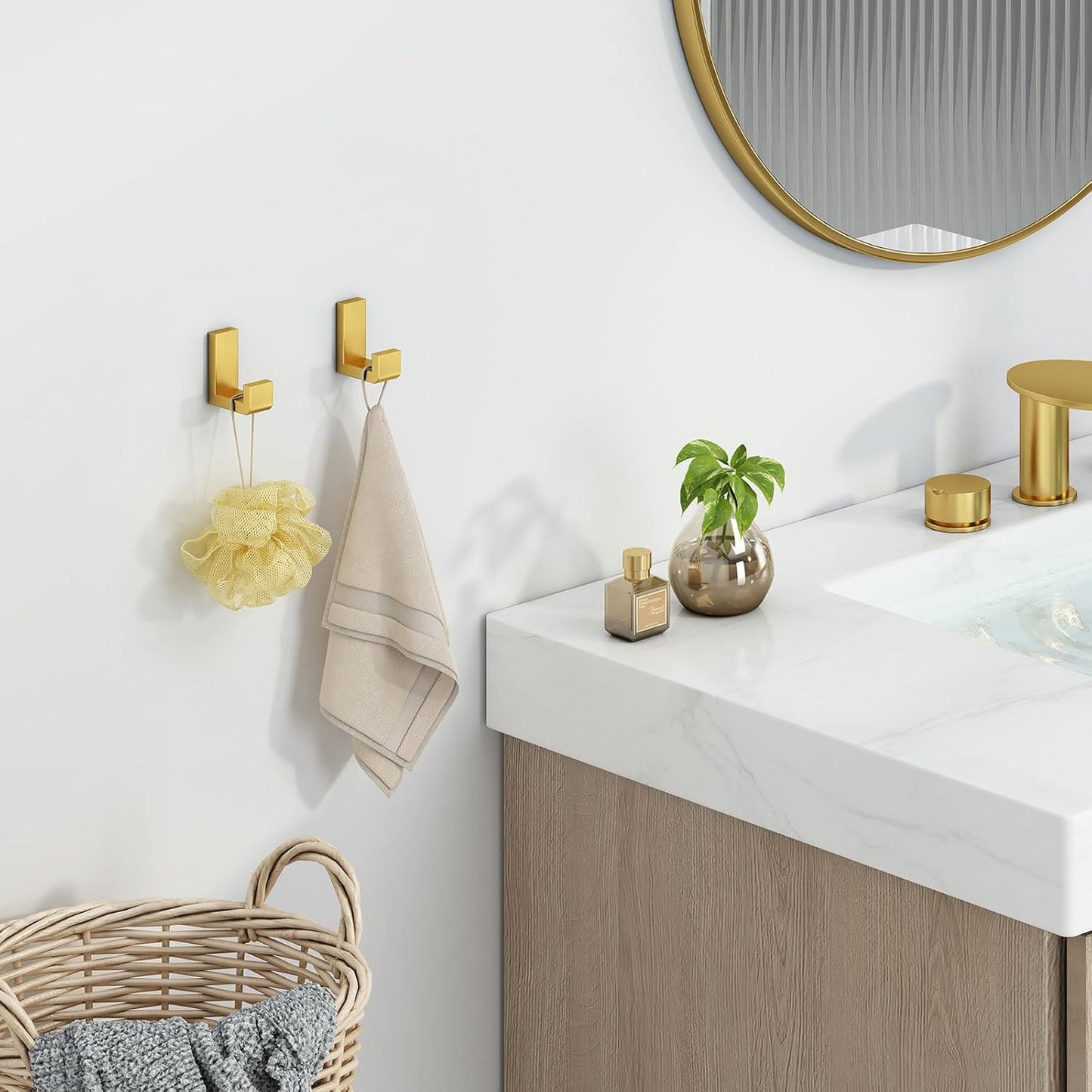 Angle Simple Towel Hook Brushed Gold 2 Pack, 304 Stainless Steel Robe Hook for Bathroom