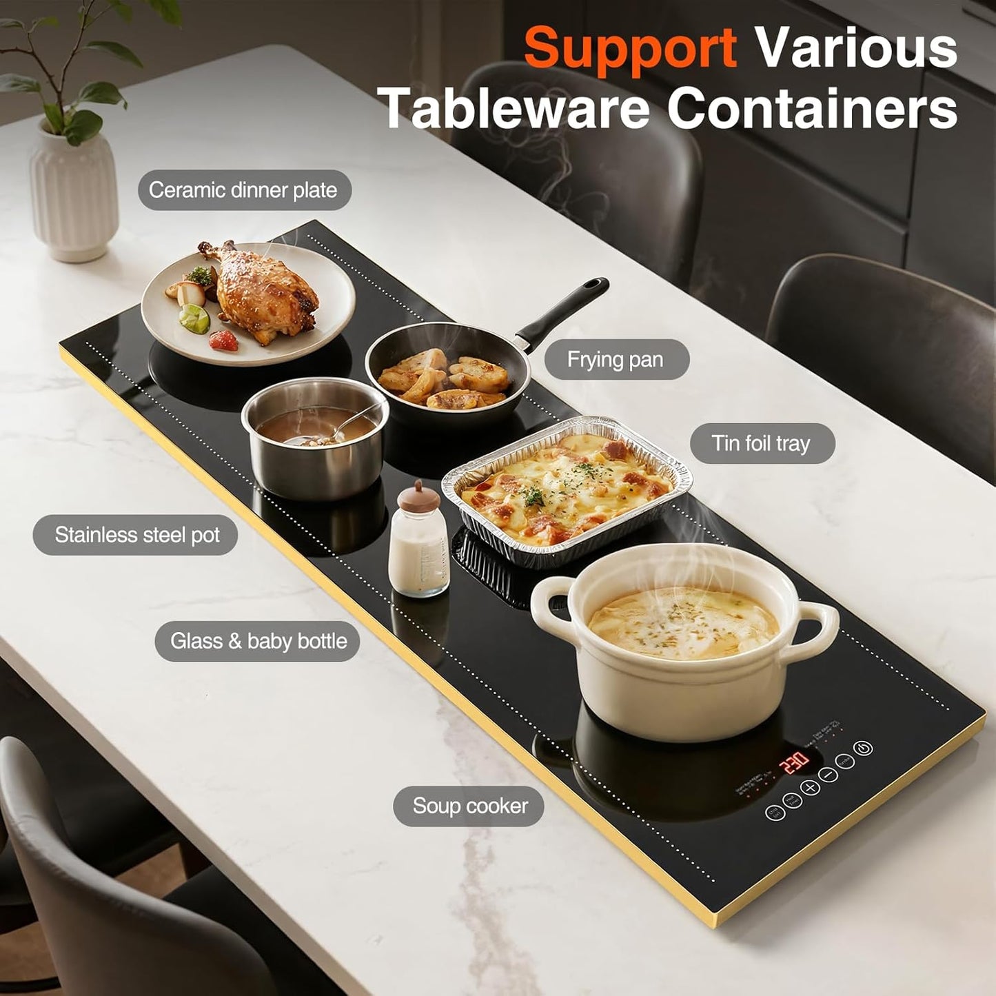 Electric Warming Tray for Buffet, Heats to 100°C in 8s, 11 Temp Settings 40–140°C, Touch Control, 24H Timer, Thermostat and Full Surface Heating, Food Warmer for Parties & Home (Extra Long 40"x12")