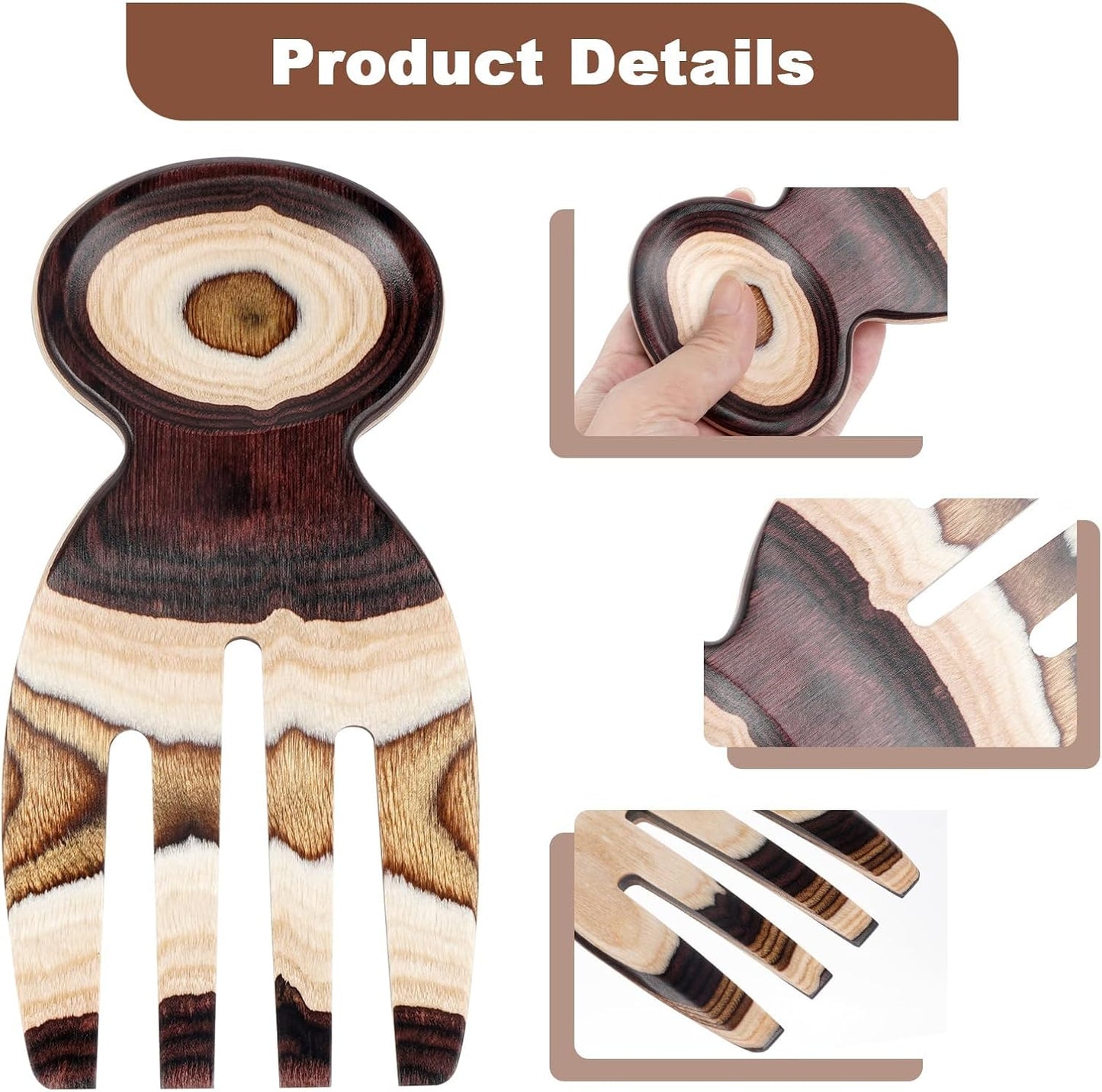 Salad Tongs, Salad Hand, Pakkawood Salad Tongs for Serving, Serving Utensils Set Salad Servers Set Kitchen Cooking Utensil