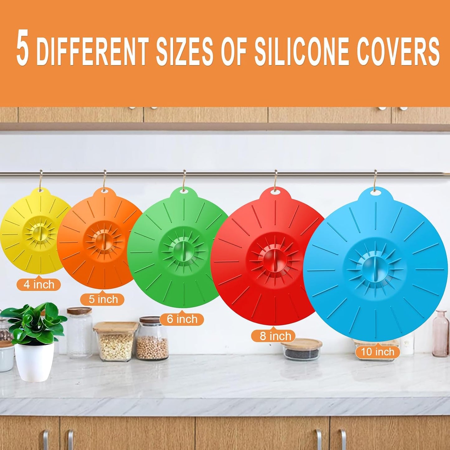 7 Pack Silicone Lids, Microwave Splatter Cover, 5 Sizes Reusable Heat Resistant Food Suction Lids fits Cups, Bowls, Plates, Pots, Pans, Skillets, Stove Top, Oven, Fridge BPA Free