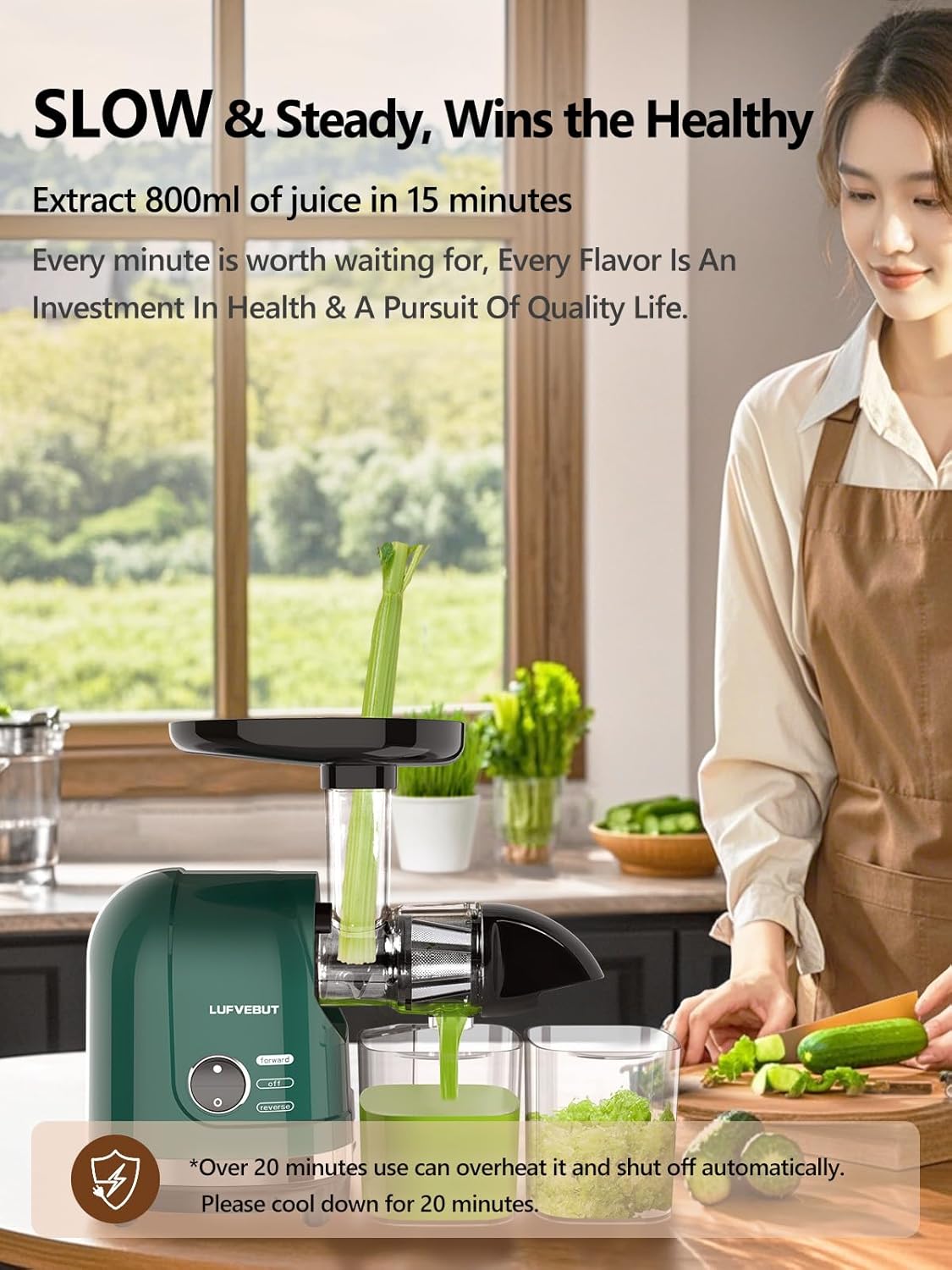 Cold Press Juicer Machine for Fruits & Vegetables, Masticating Juicer, Wheatgrass Celery Juicer with 200W Quiet Motor Reverse Function, High Juice Yield Slow Juice Extractor BPA-Free Easy to Clean