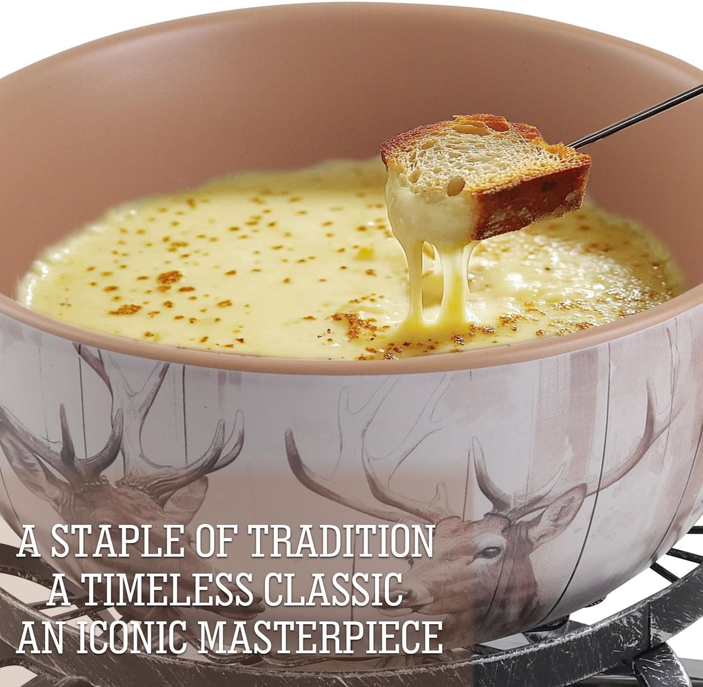 Artestia Swiss Fondue Set for Party - 2L Large Capacity Cheese Fondue Pot Melting Chocolate, Ceramic Fondue Pot, 6 Fondue Forks, Christmas, Wedding Gifts (Forest Duo)