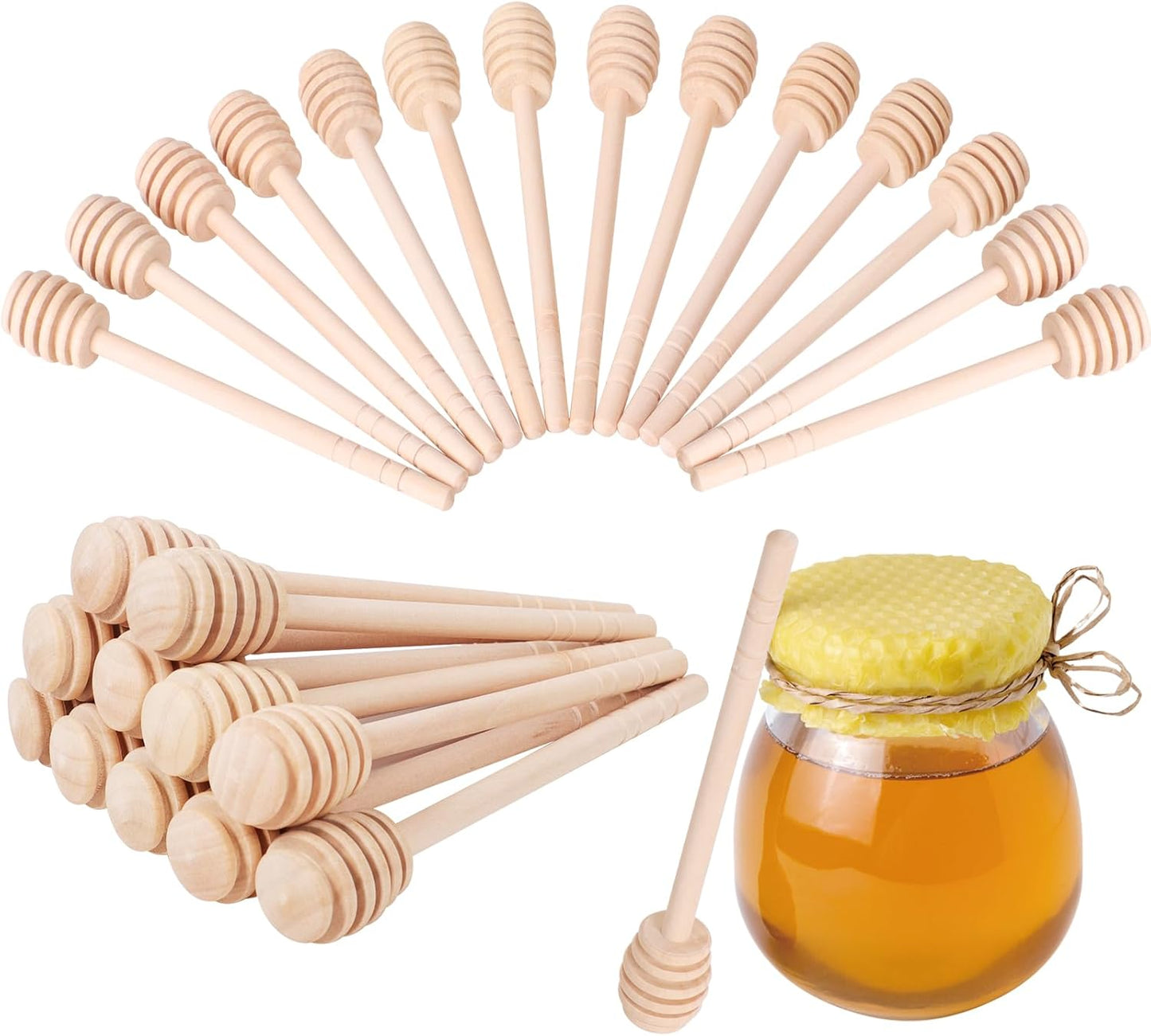 50 PCS Wooden Honey Sticks Dipper 6 Inch, Individually Wrapped Mini Honeycomb Honey Stirrer Stick For Honey Jar Dispense Drizzle Honey and Wedding Party Favors Gift