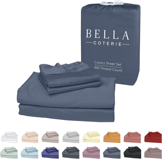 Bella Coterie Luxury Bamboo Viscose King Size Sheet Set | 100% Organically Grown | Ultra Soft | Cooling for Hot Sleepers | 18" Deep Pocket [Slate Blue]