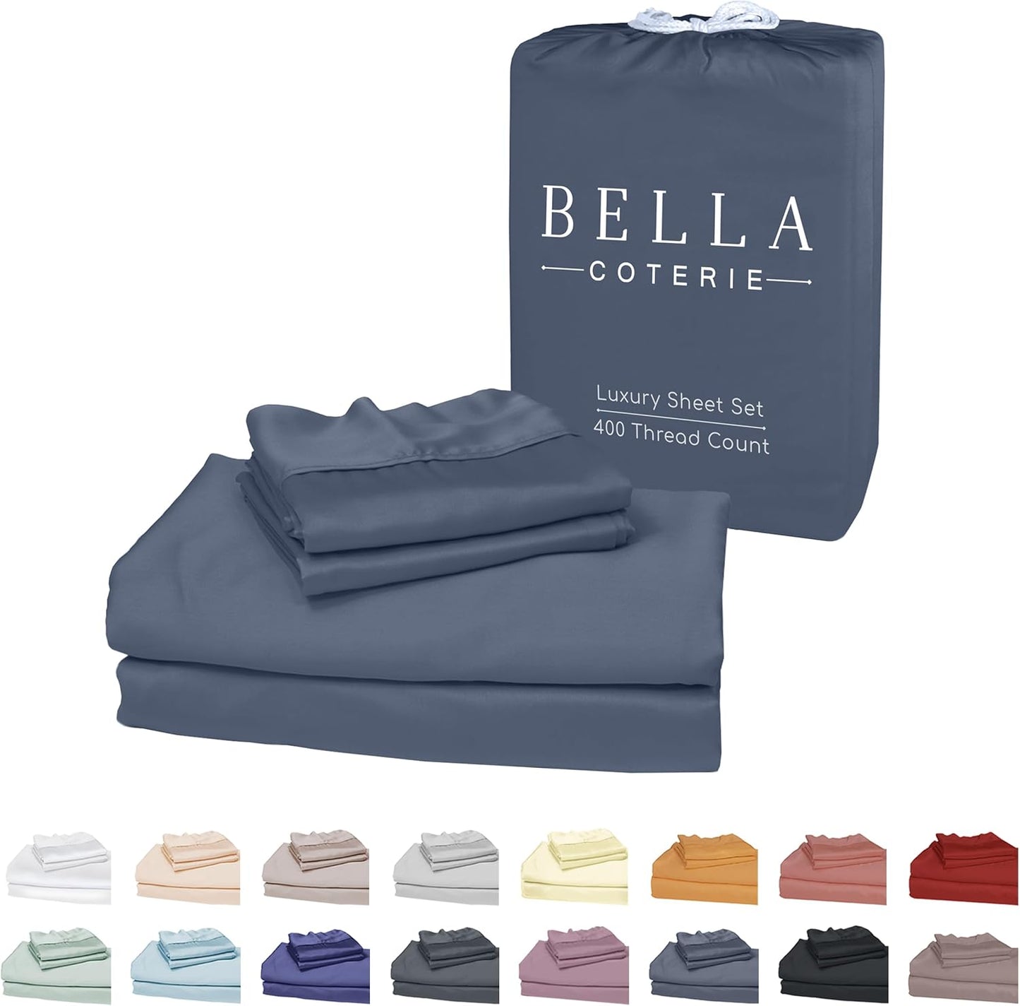 Bella Coterie Luxury Bamboo Viscose Cal King Size Sheet Set | 100% Organically Grown | Ultra Soft | Cooling for Hot Sleepers | 18" Deep Pocket [Slate Blue]
