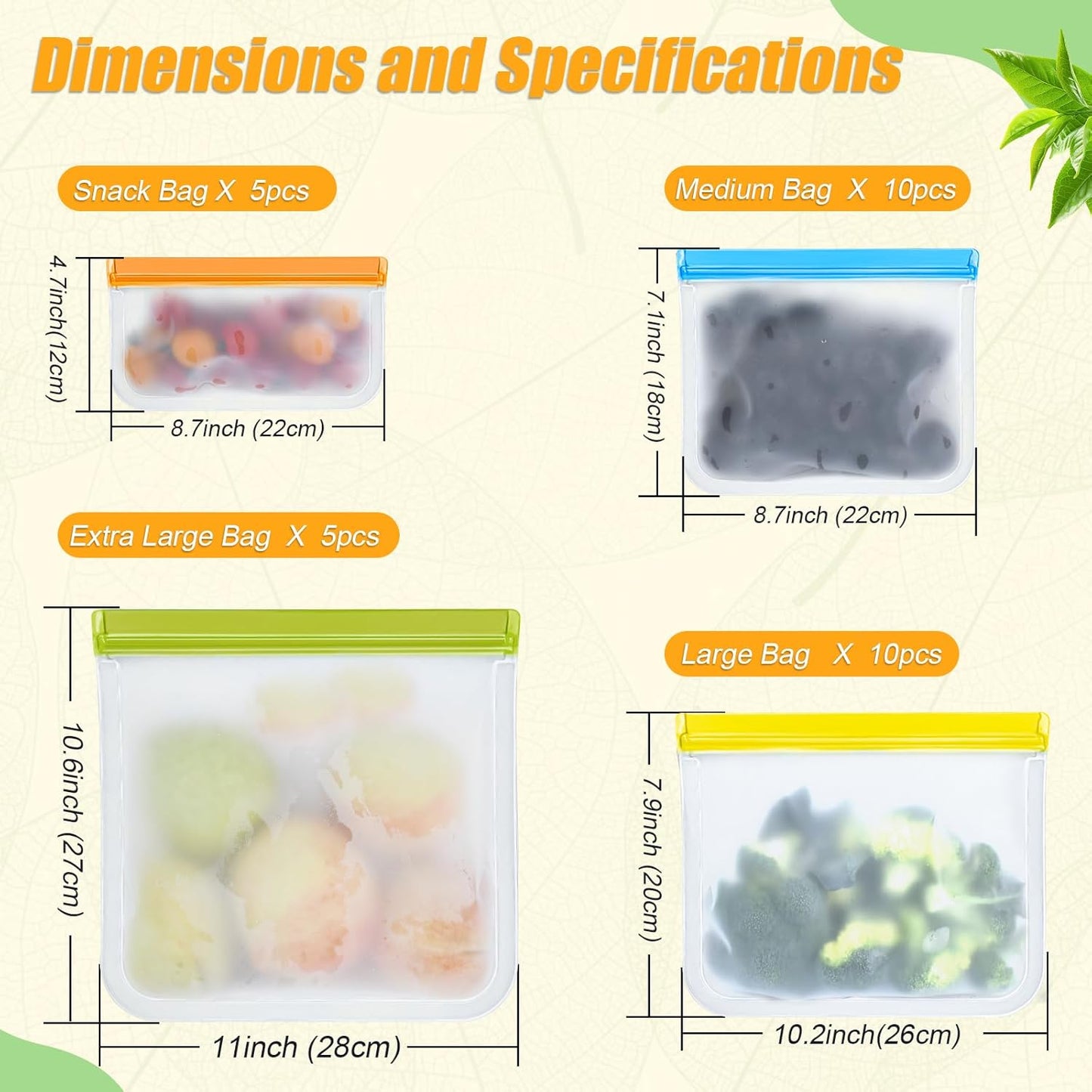 30 Pack Reusable Silicone Food Storage Bags, 4 Size Leak proof Dishwasher Safe Reusable Freezer Bag for Food Storage Containers Lunch Bags for Sandwich, Marinate Meat, Fruit