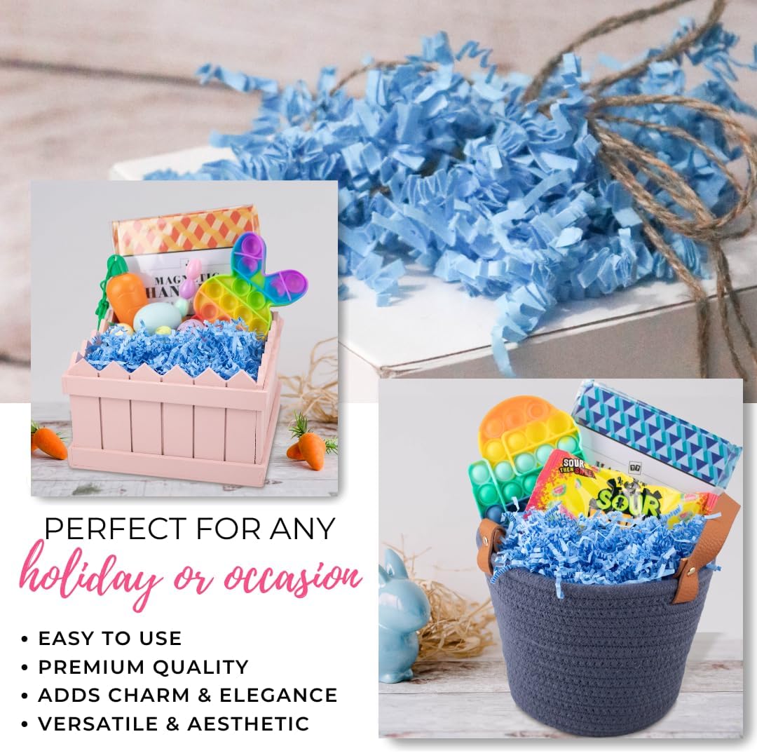 MagicWater Crinkle Cut Paper for Gift Baskets - 2LB - Light Blue - Perfect for Shredded Paper Filler, Basket Filler, Gift Boxes, Bridesmaid Gifts, Halloween Stuffers & More – Ideal for All Occasions