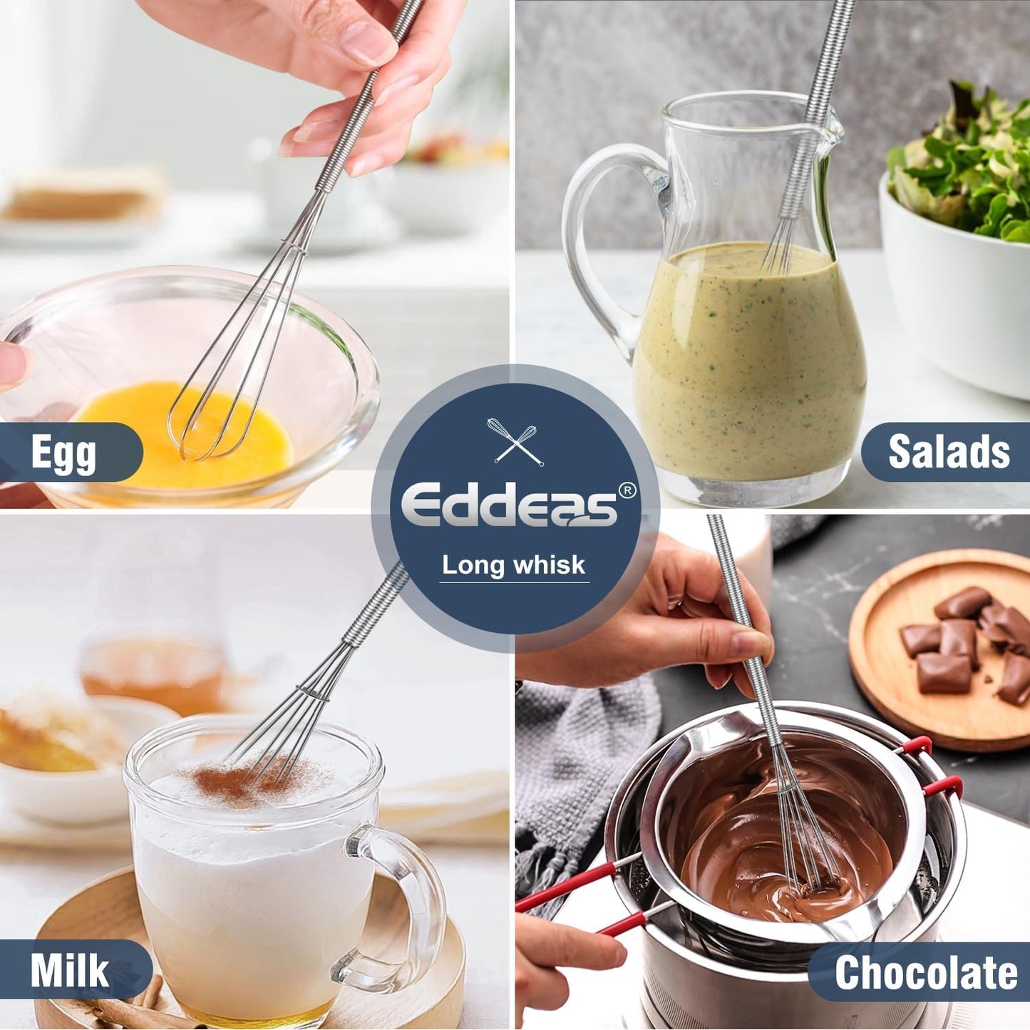 Long Mini Whisks Stainless Steel, Eddeas Skinny Small Whisk 10 inch Tiny Whisk With Long handle for Whisking, Beating, Mixing Sauces, Blending Ingredients Kitchen Small Wisk