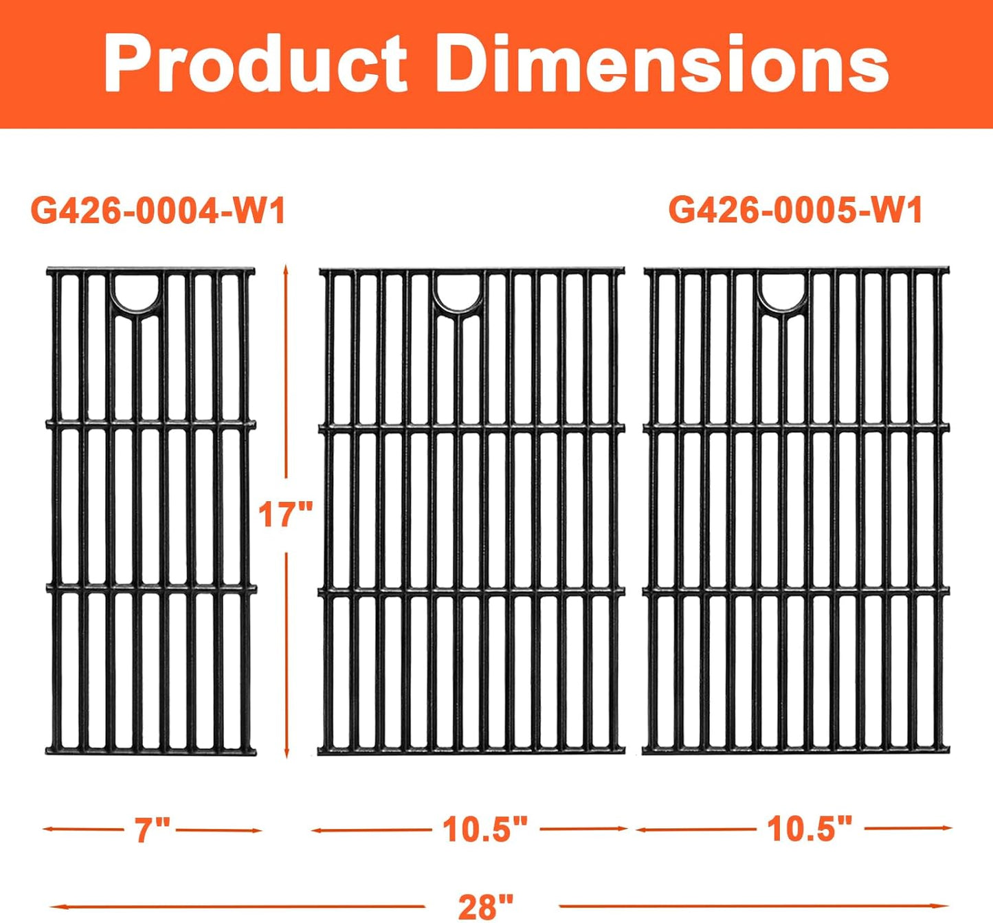 17" Grill Grates for Charbroil Performance 5 Burner 463448021 463451022 463455021 463456022 463449021, Cooking Grids for Charbroil Grills, Replacement Parts for G426-0004-W1 G426-0005-W1, Cast Iron