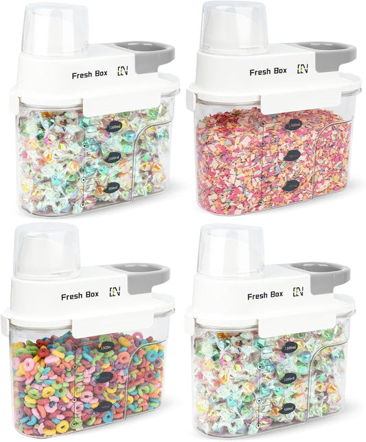 Cereal Storage Container 4Pack,44oz/1.3L Airtight Food Storage Containers With Lids,Organizers Storage With Measuring Cup for Beans,Sugar,Rice,Nuts,Snacks,Pet Food,Candy