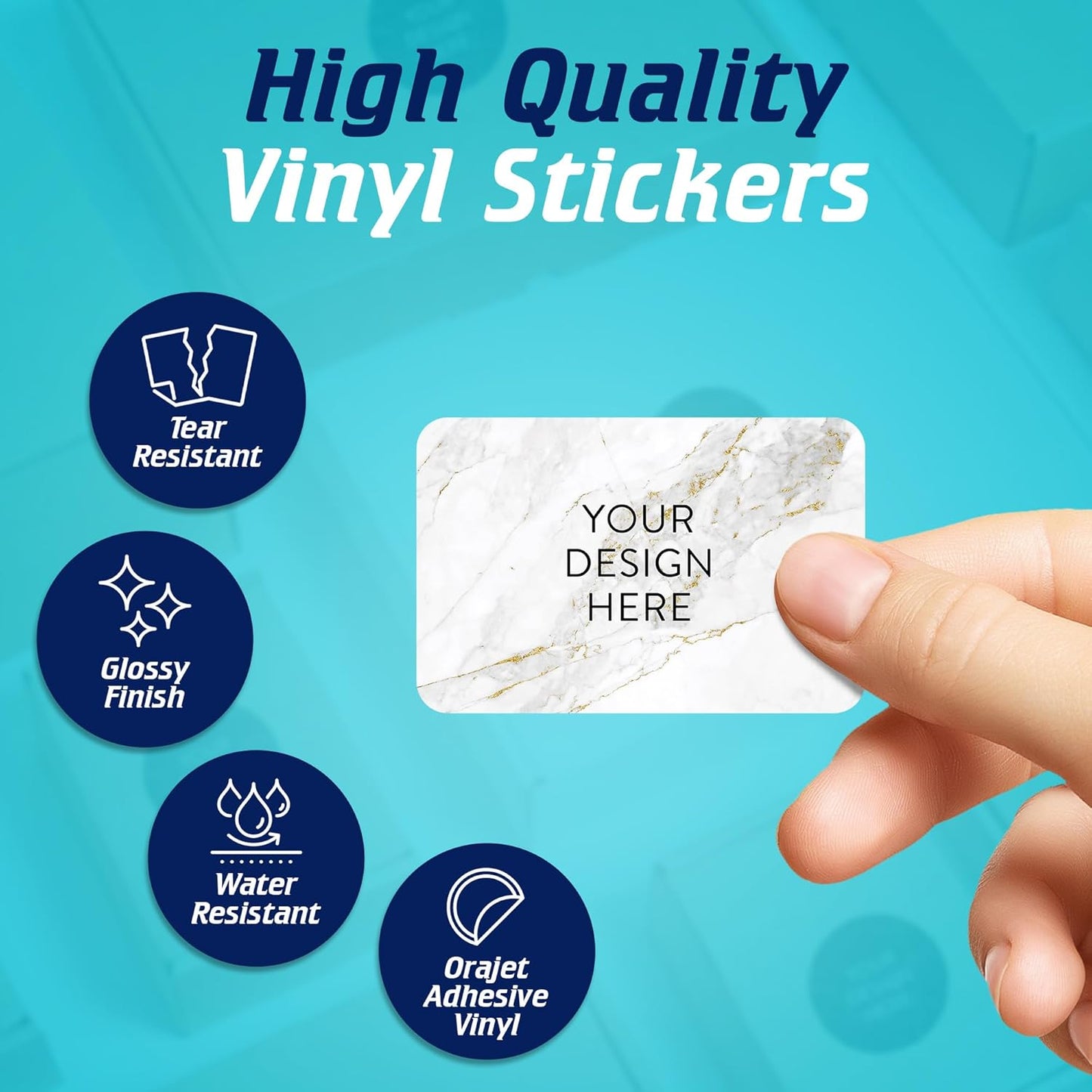 100 Custom Vinyl Stickers - Upload Your own Image, Text, Design, Logo - Personalized Logo Labels for Handmade, Packaging, Bottle, Jars, Candle, Brand Stickers (Gold Marble, 4x2)